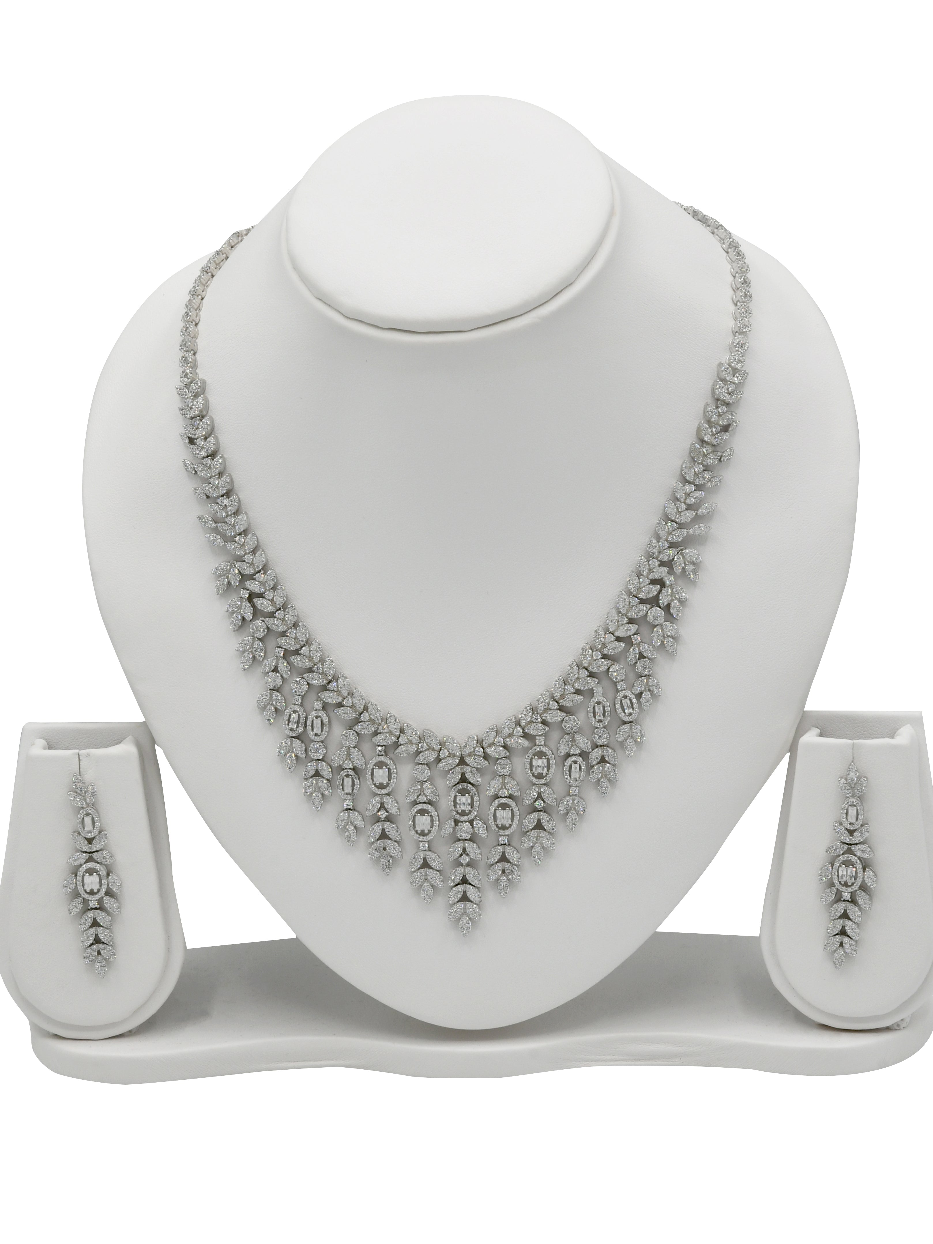 Sterling Silver CZ Necklace Set - Roop Darshan