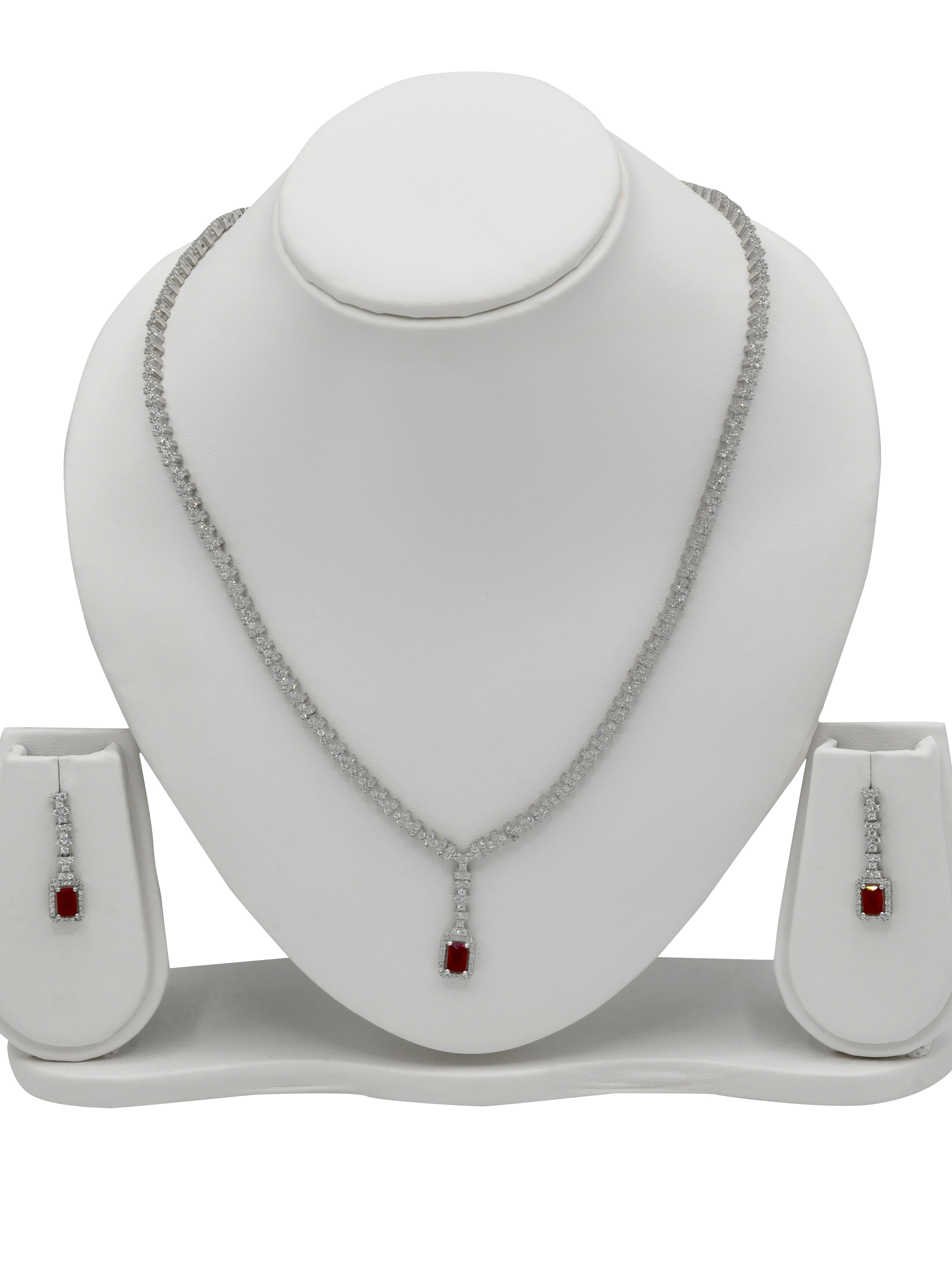 Sterling Silver CZ Necklace Set - Roop Darshan