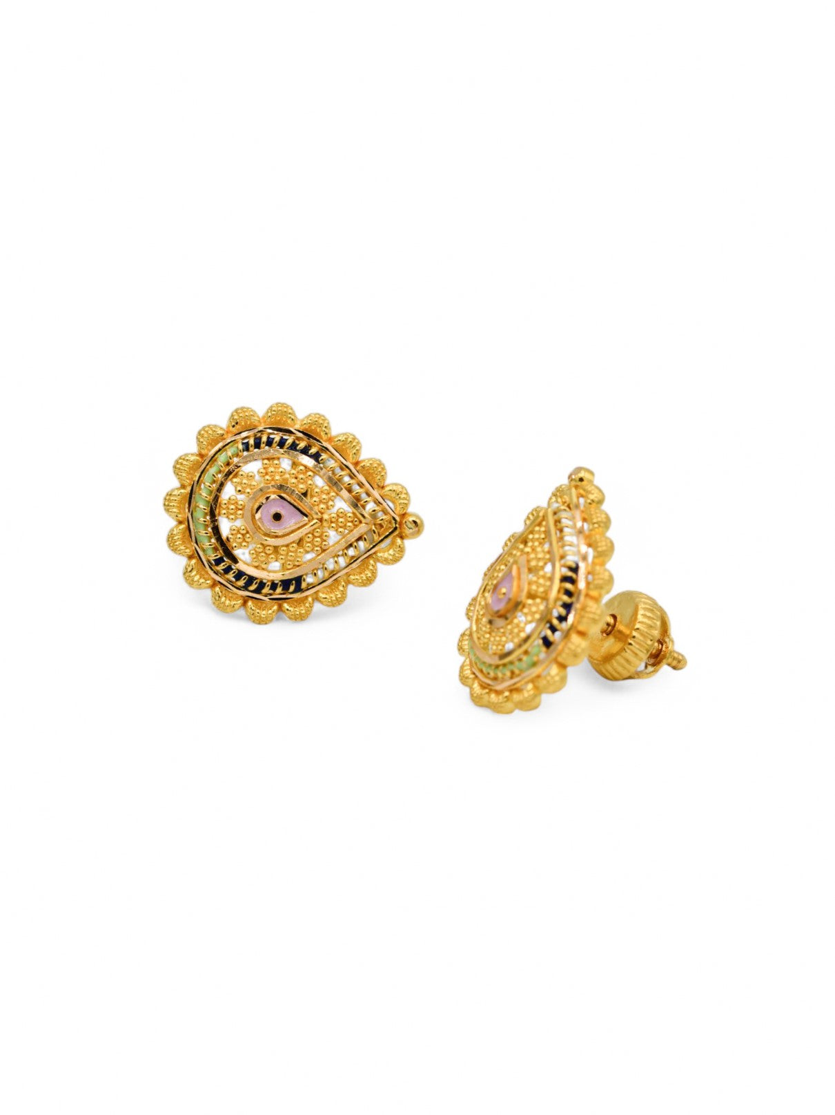 22ct Gold Minakari Stud Earrings - Roop Darshan
