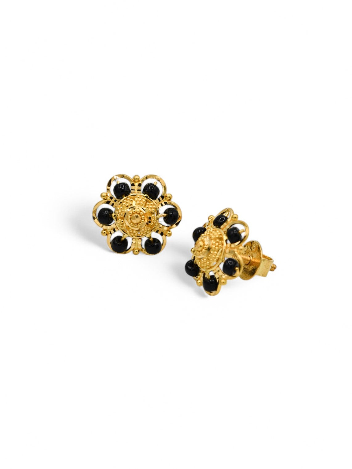 22ct Gold Black Beads Stud Earrings - Roop Darshan