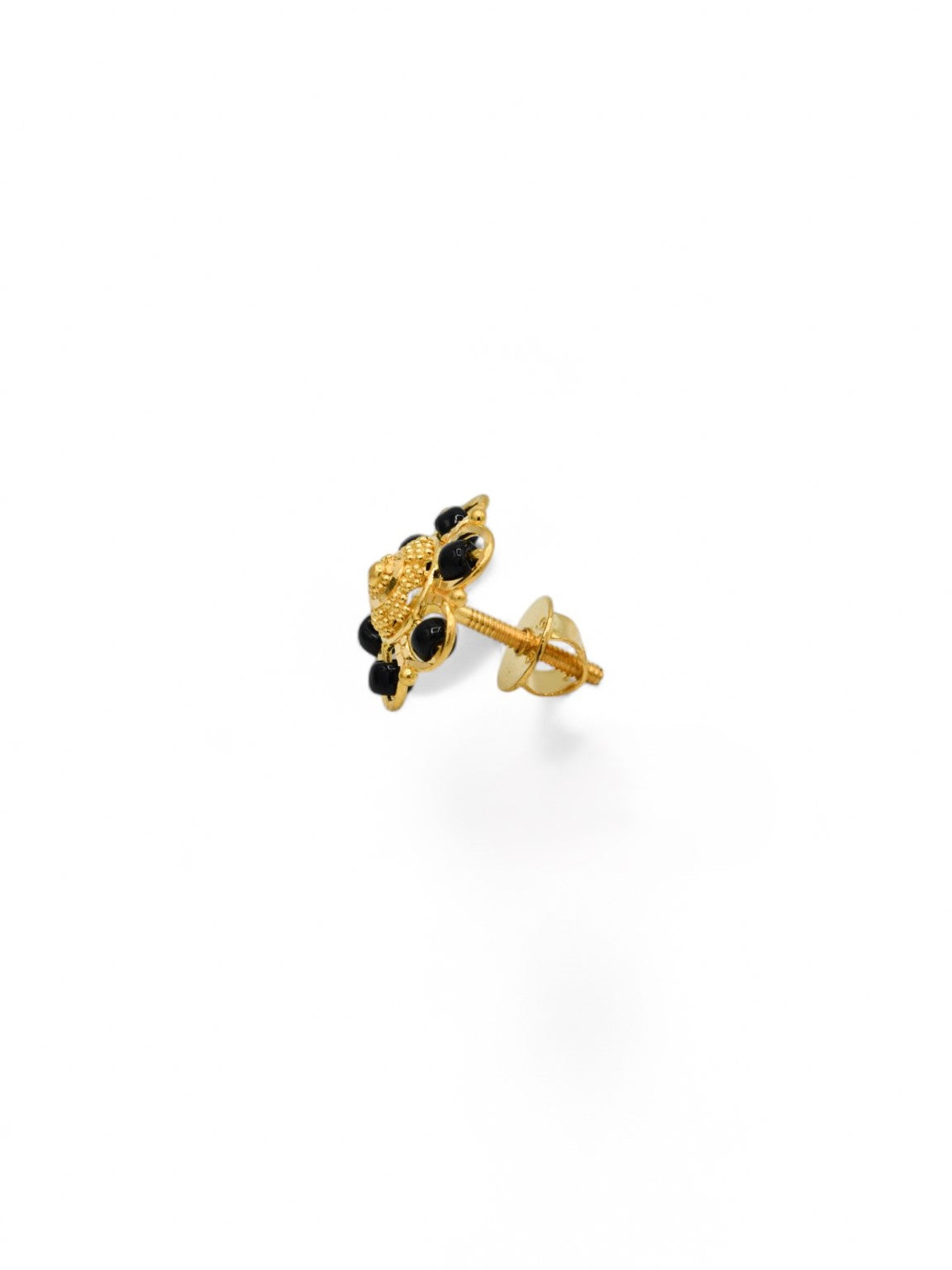 22ct Gold Black Beads Stud Earrings - Roop Darshan