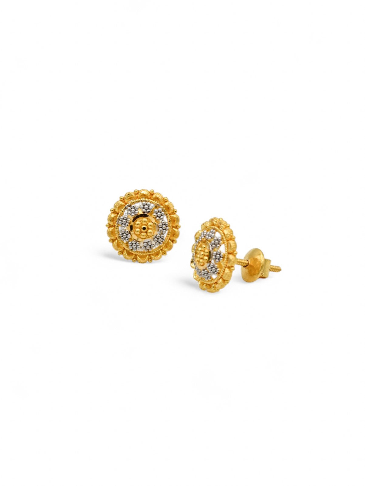 22ct Gold Two Tone Stud Earrings - Roop Darshan