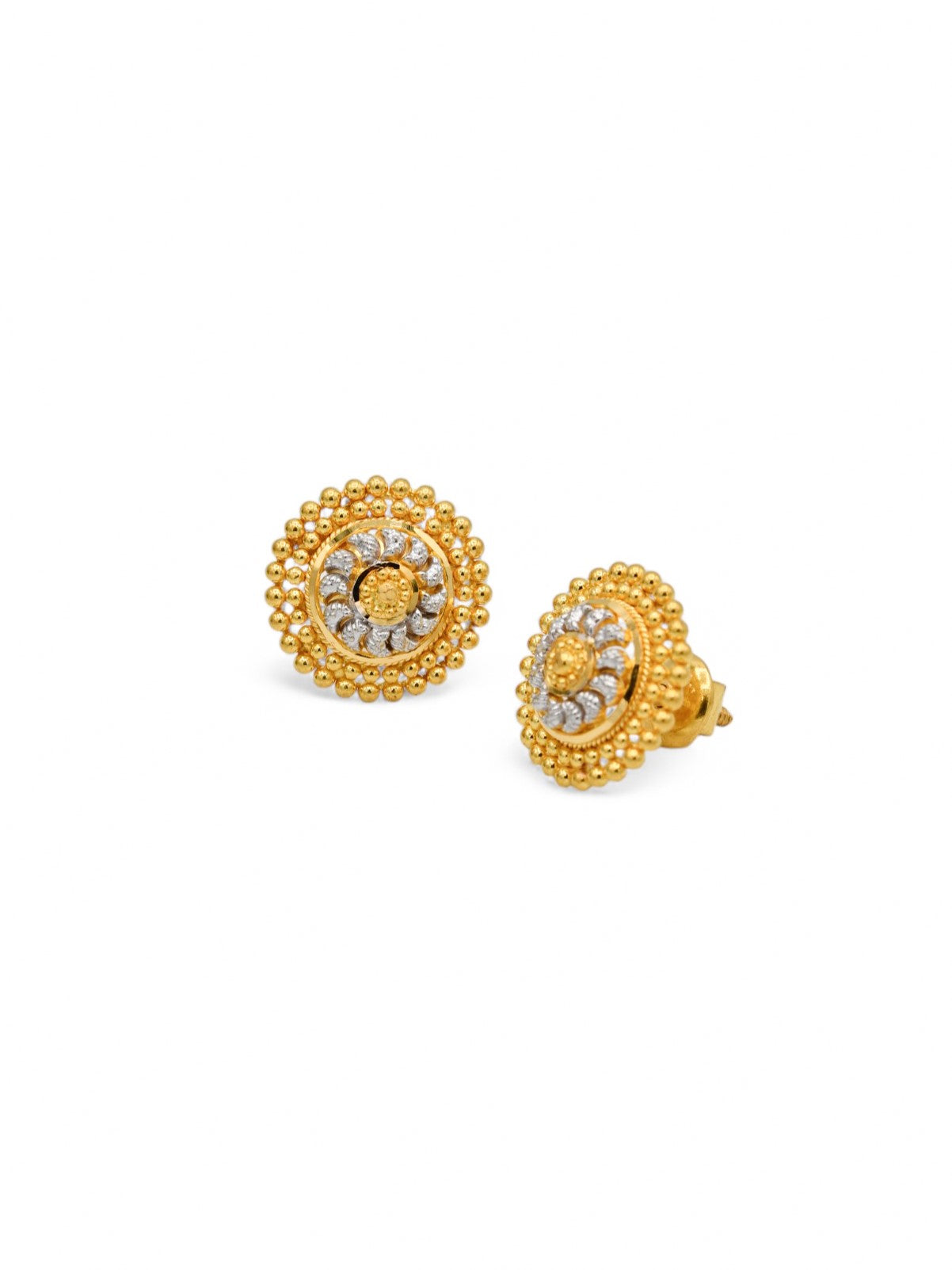 22ct Gold Two Tone Stud Earrings - Roop Darshan