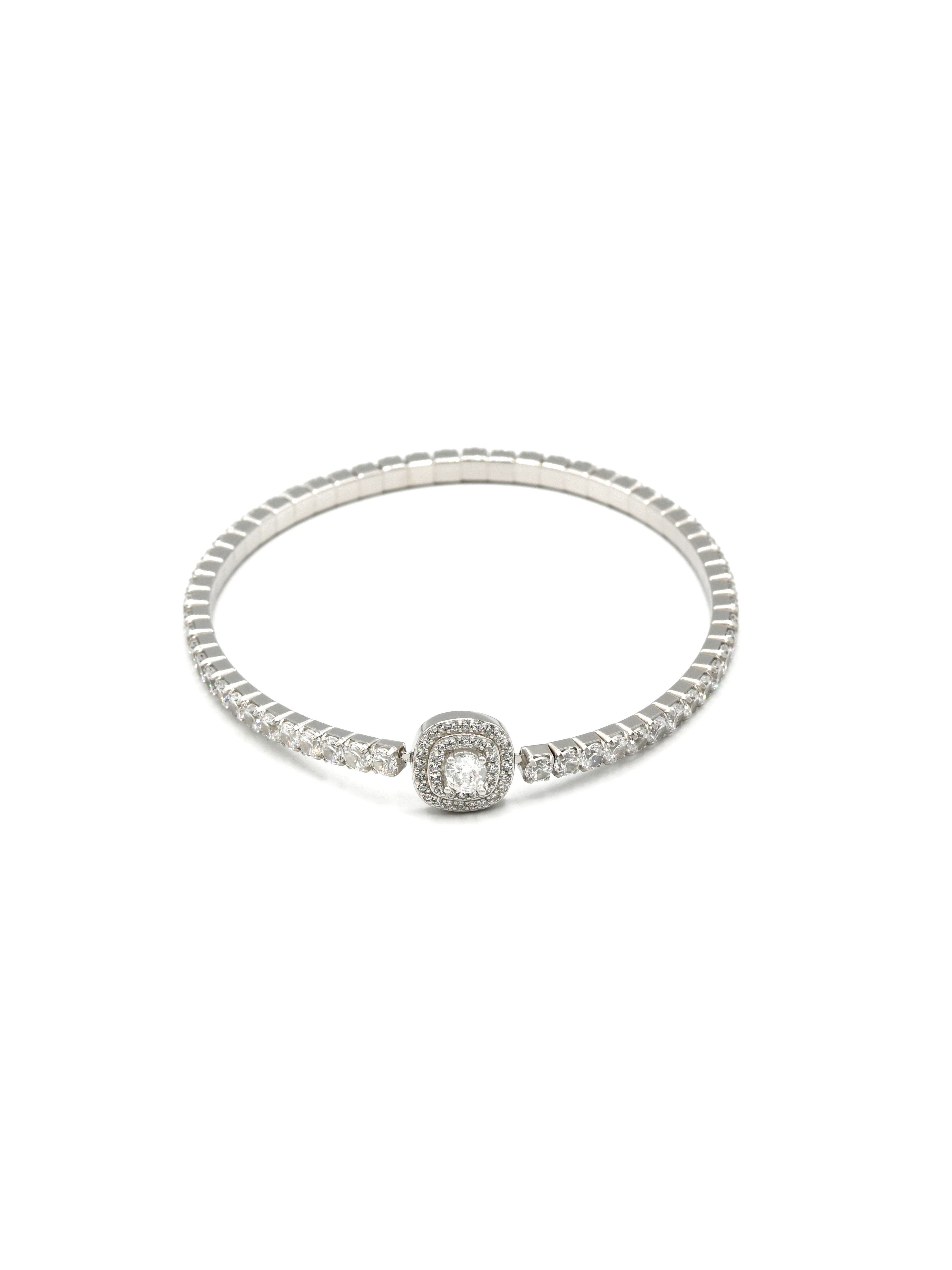 Sterling Silver Elastic CZ Bracelet - Roop Darshan