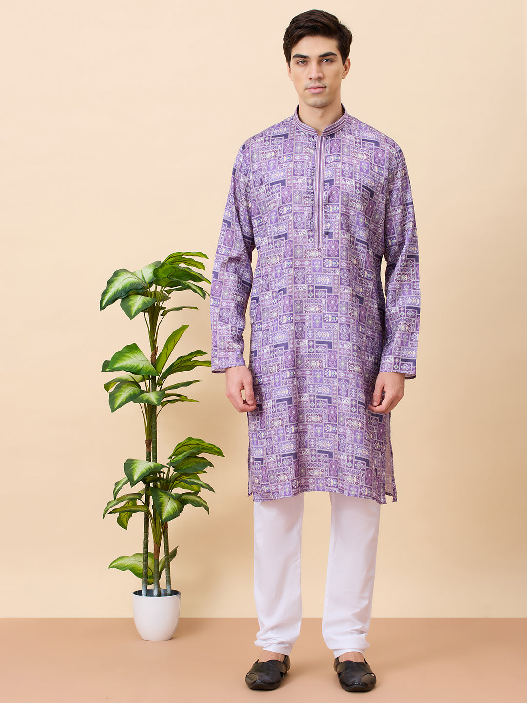 Jaguar Printed Silk Kurta Set