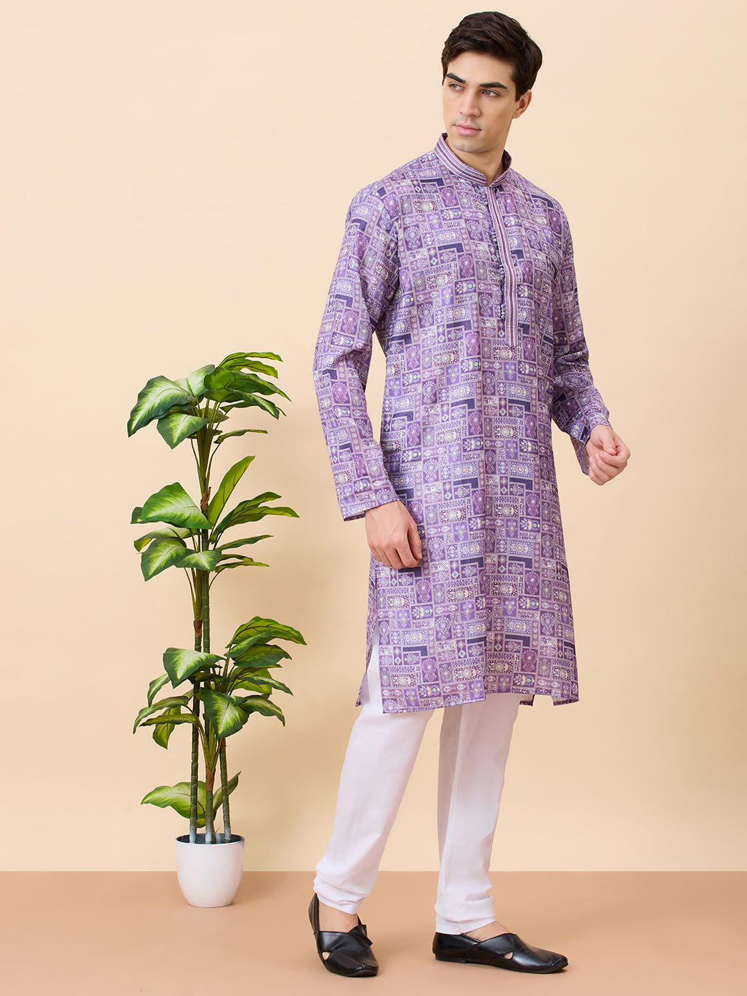 Jaguar Printed Silk Kurta Set