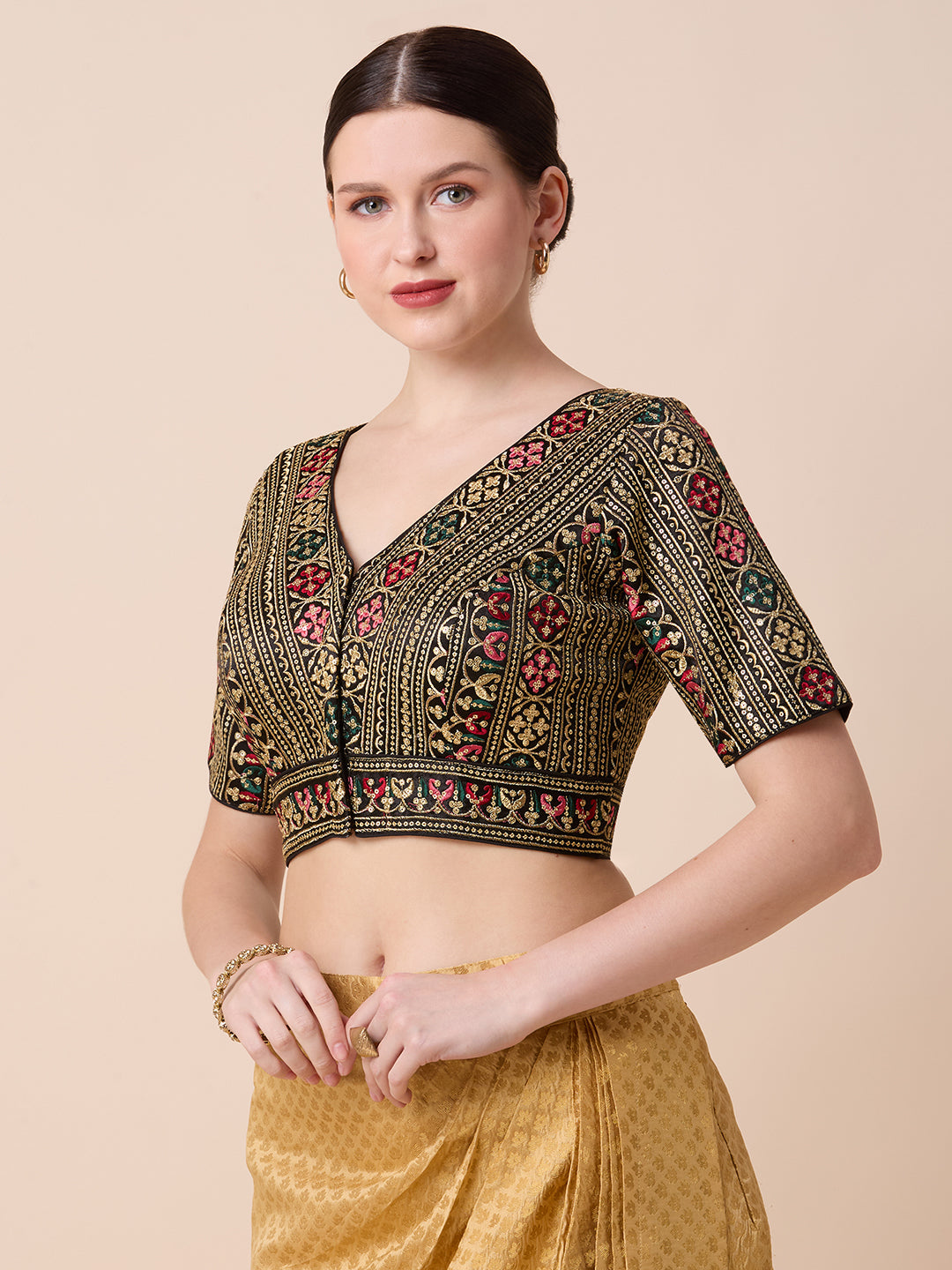 Silk Embroidered Tiki Work Blouse - Roop Darshan