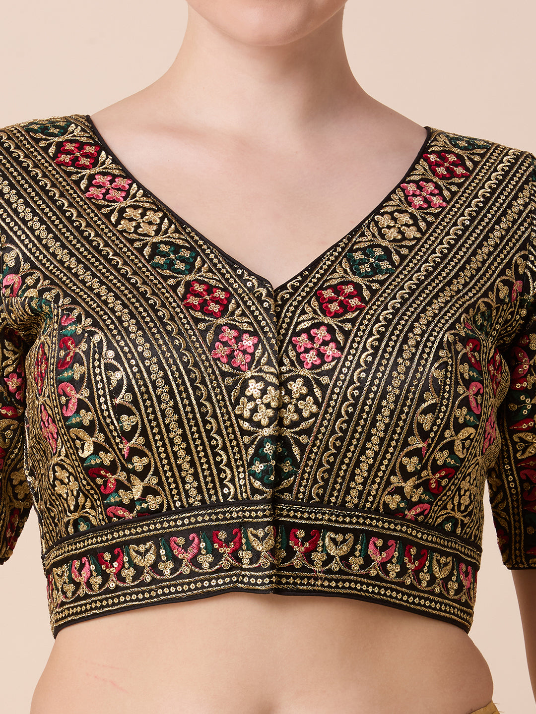 Silk Embroidered Tiki Work Blouse - Roop Darshan