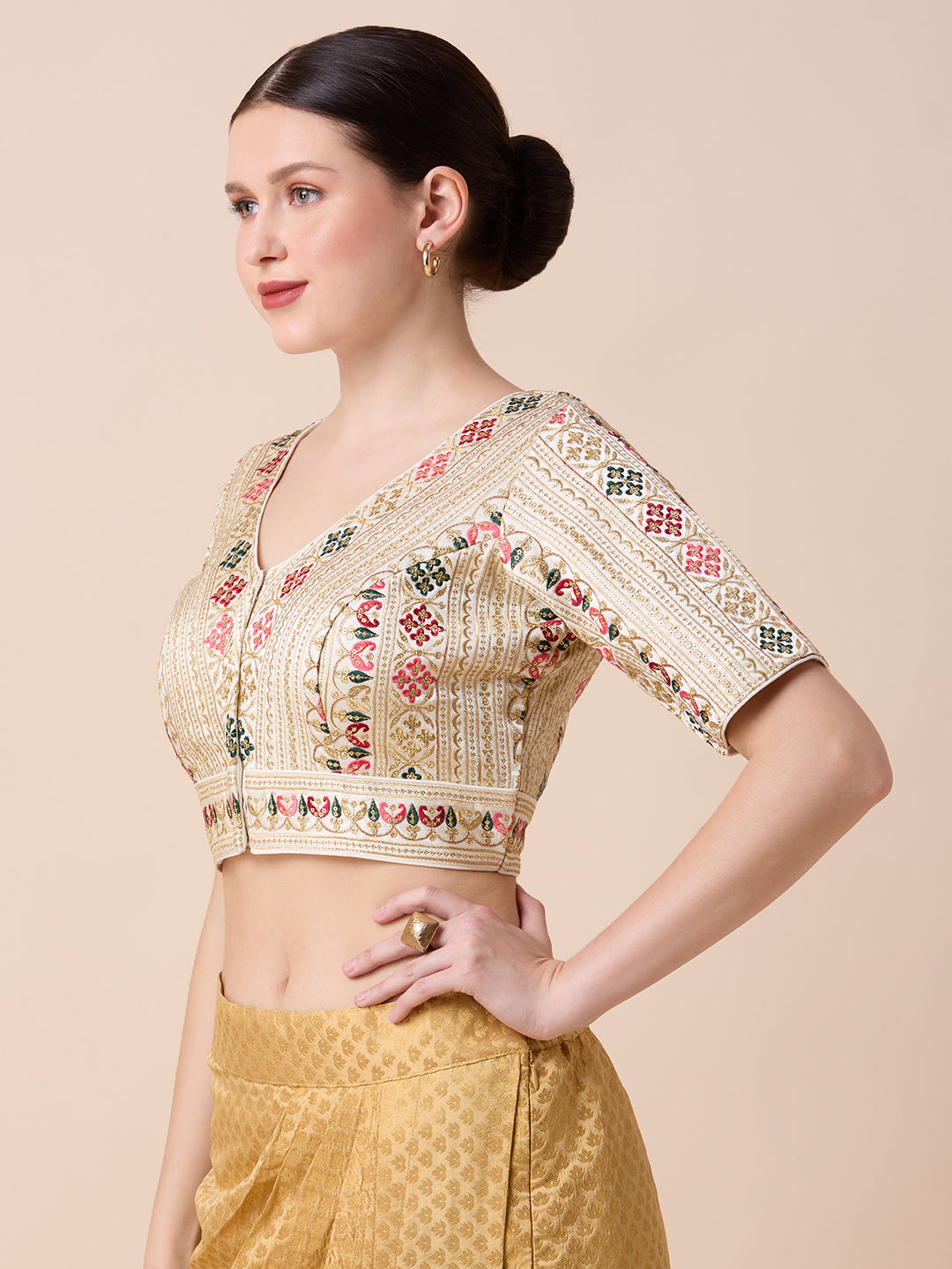 Silk Embroidered Tiki Work Blouse - Roop Darshan