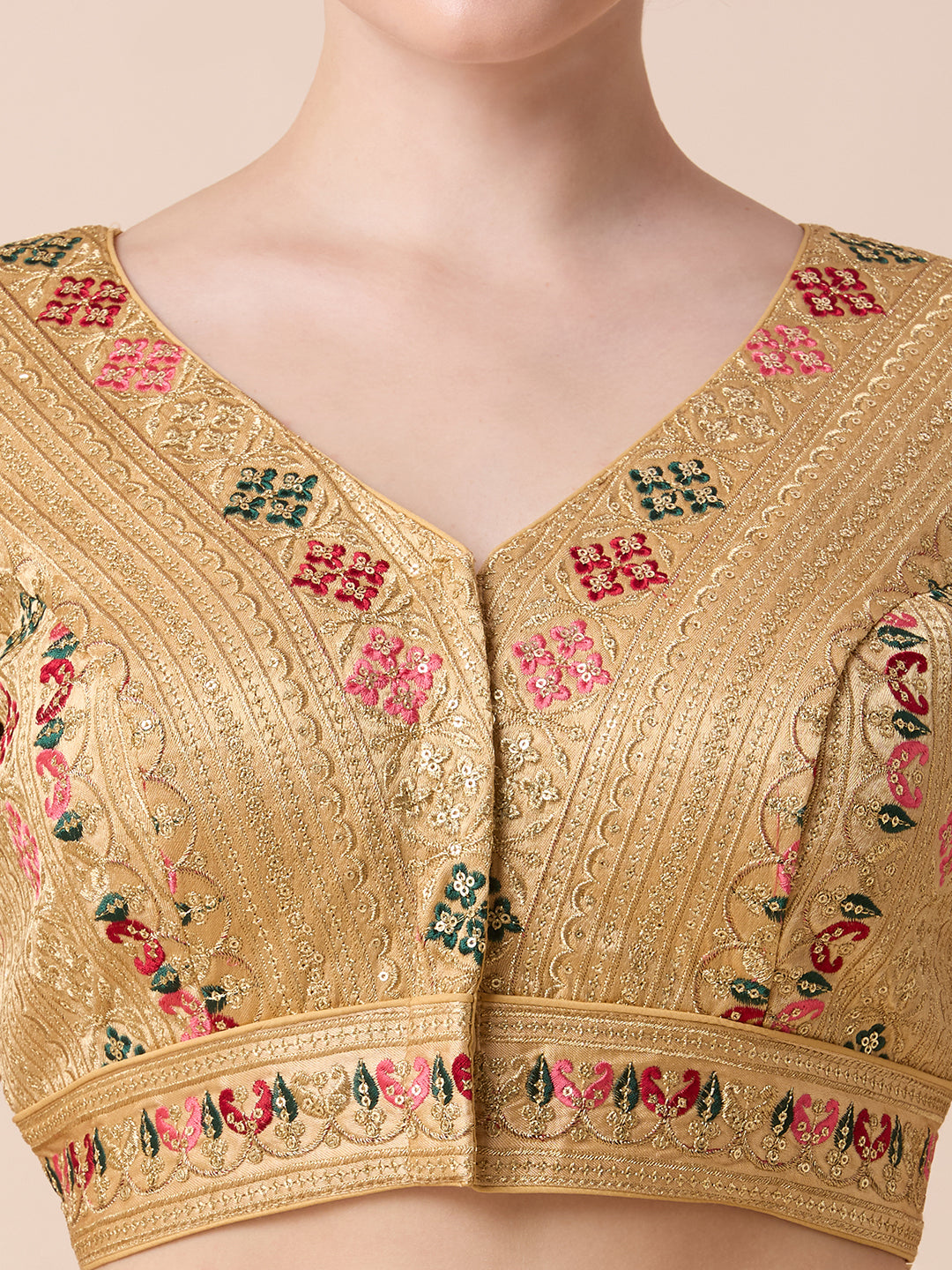 Silk Embroidered Tiki Work Blouse - Roop Darshan