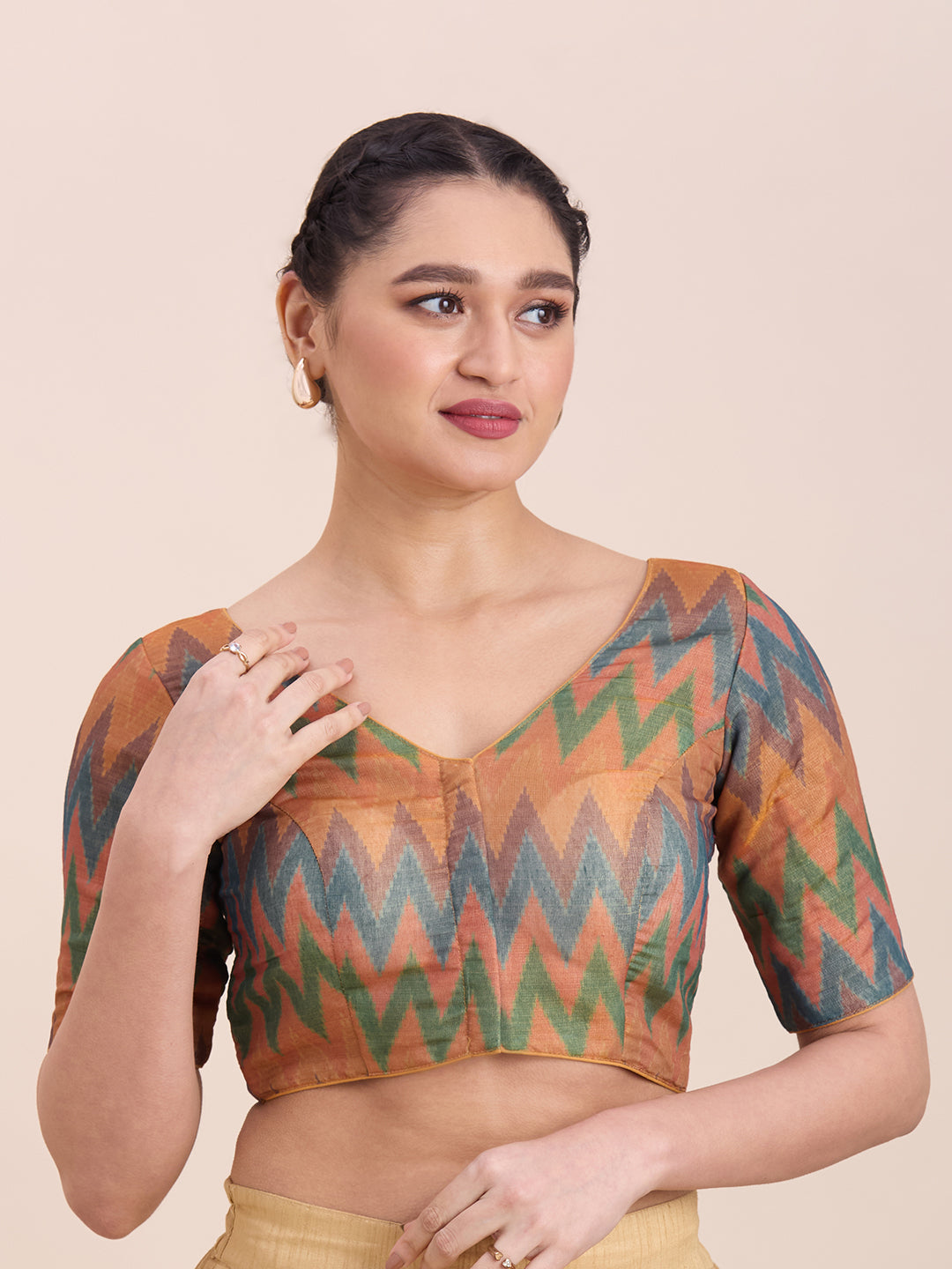 Printed Cotton Silk Blouse - Roop Darshan