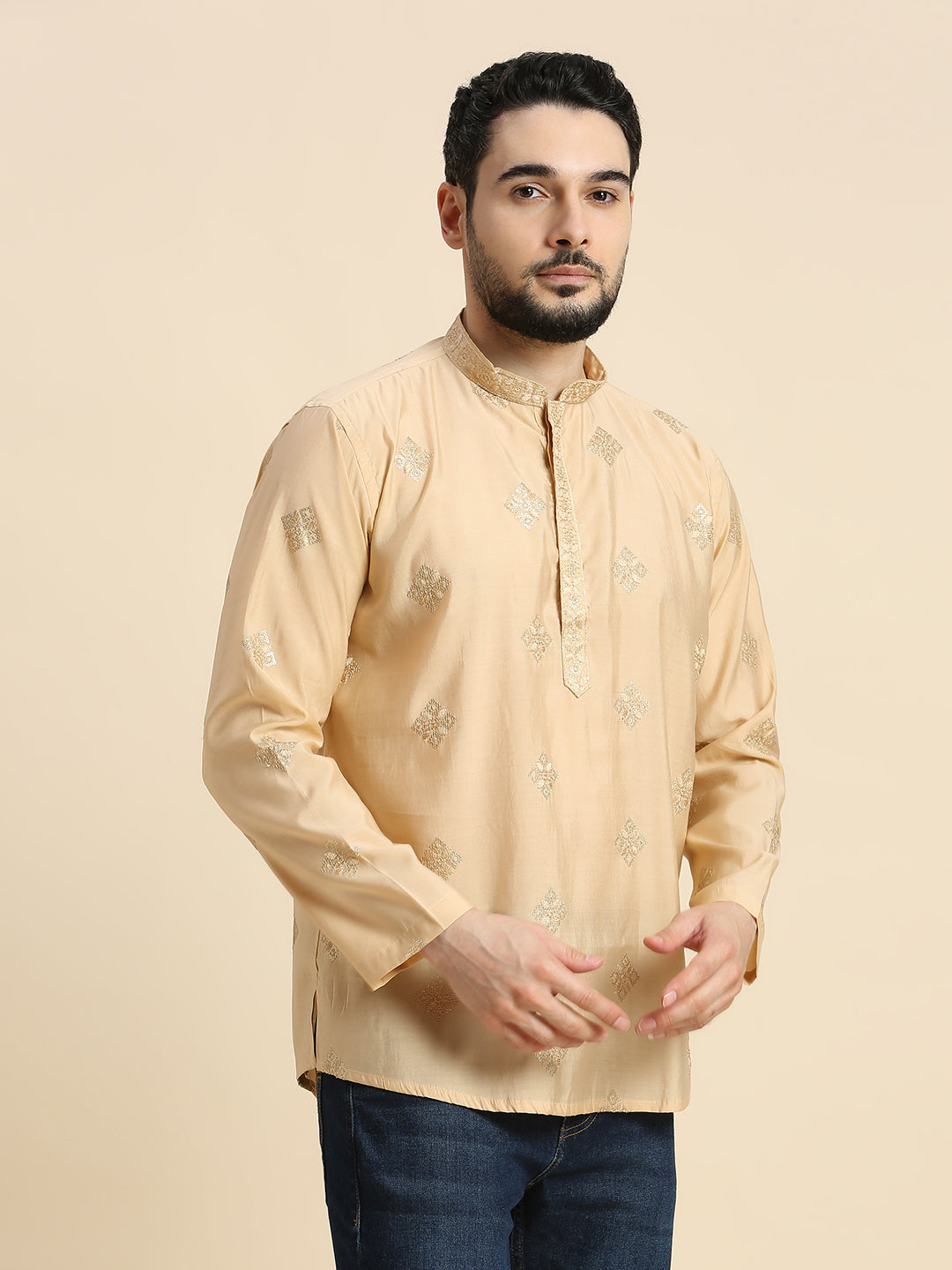 Mens Silk Resham Work Kurta