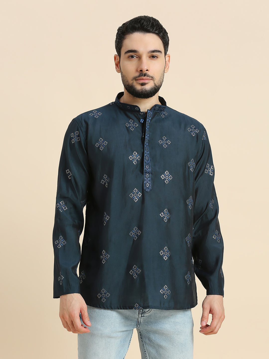 Mens Silk Resham Work Kurta
