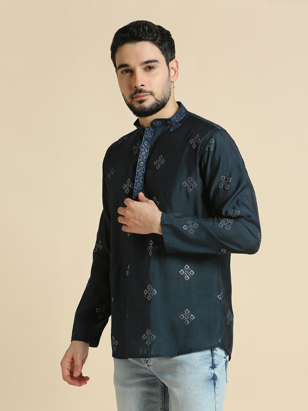 Mens Silk Resham Work Kurta