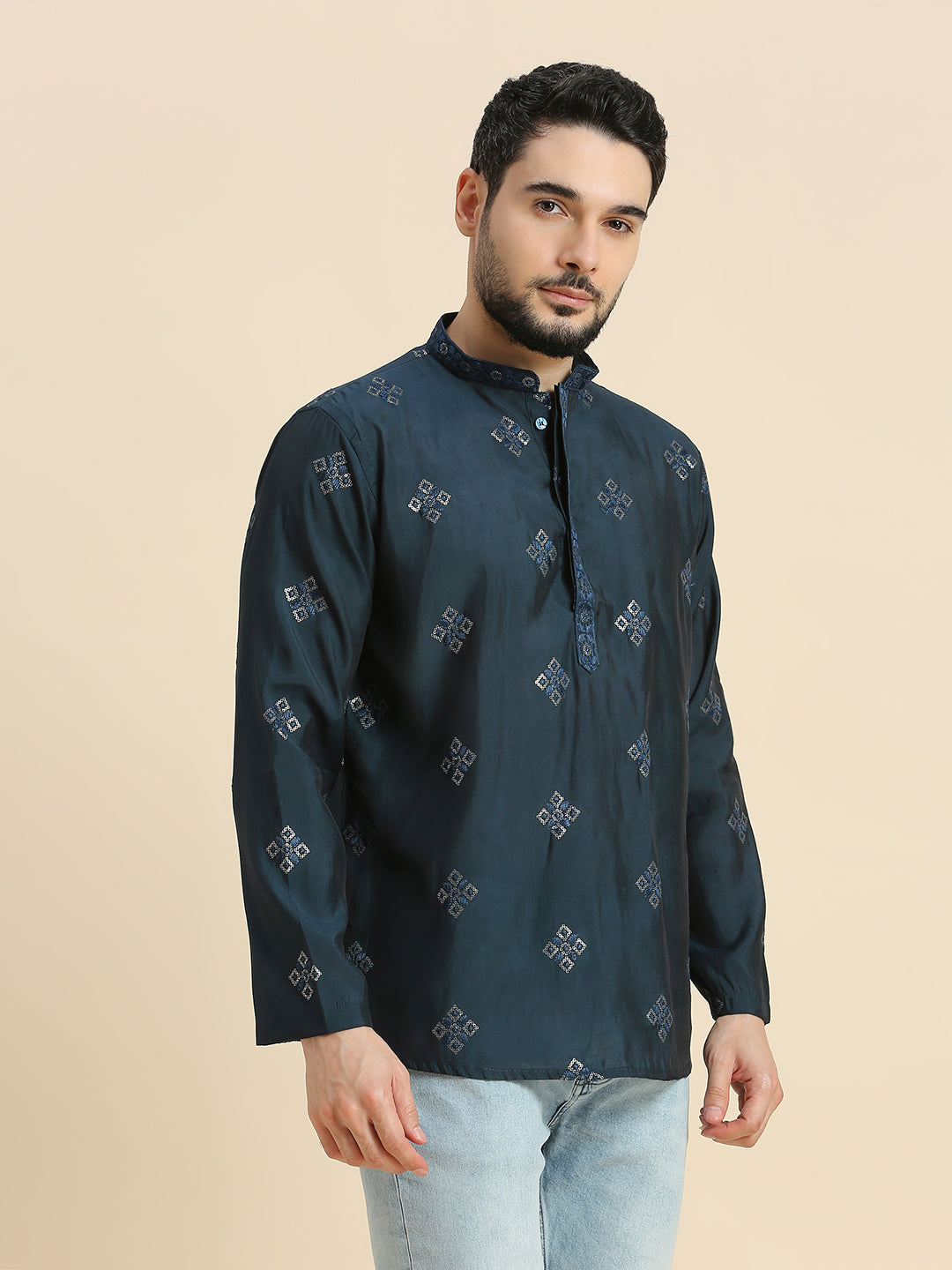 Mens Silk Resham Work Kurta