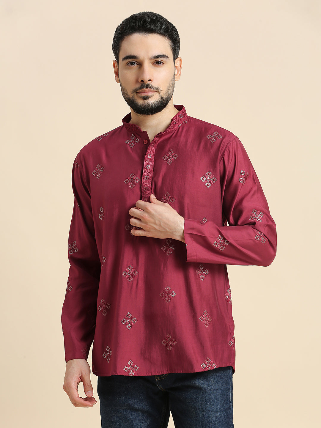 Mens Silk Resham Work Kurta