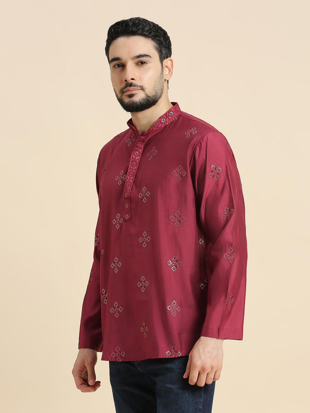 Mens Silk Resham Work Kurta