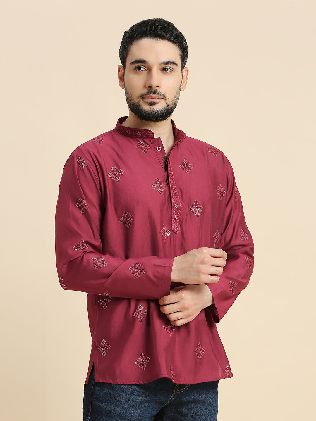 Mens Silk Resham Work Kurta