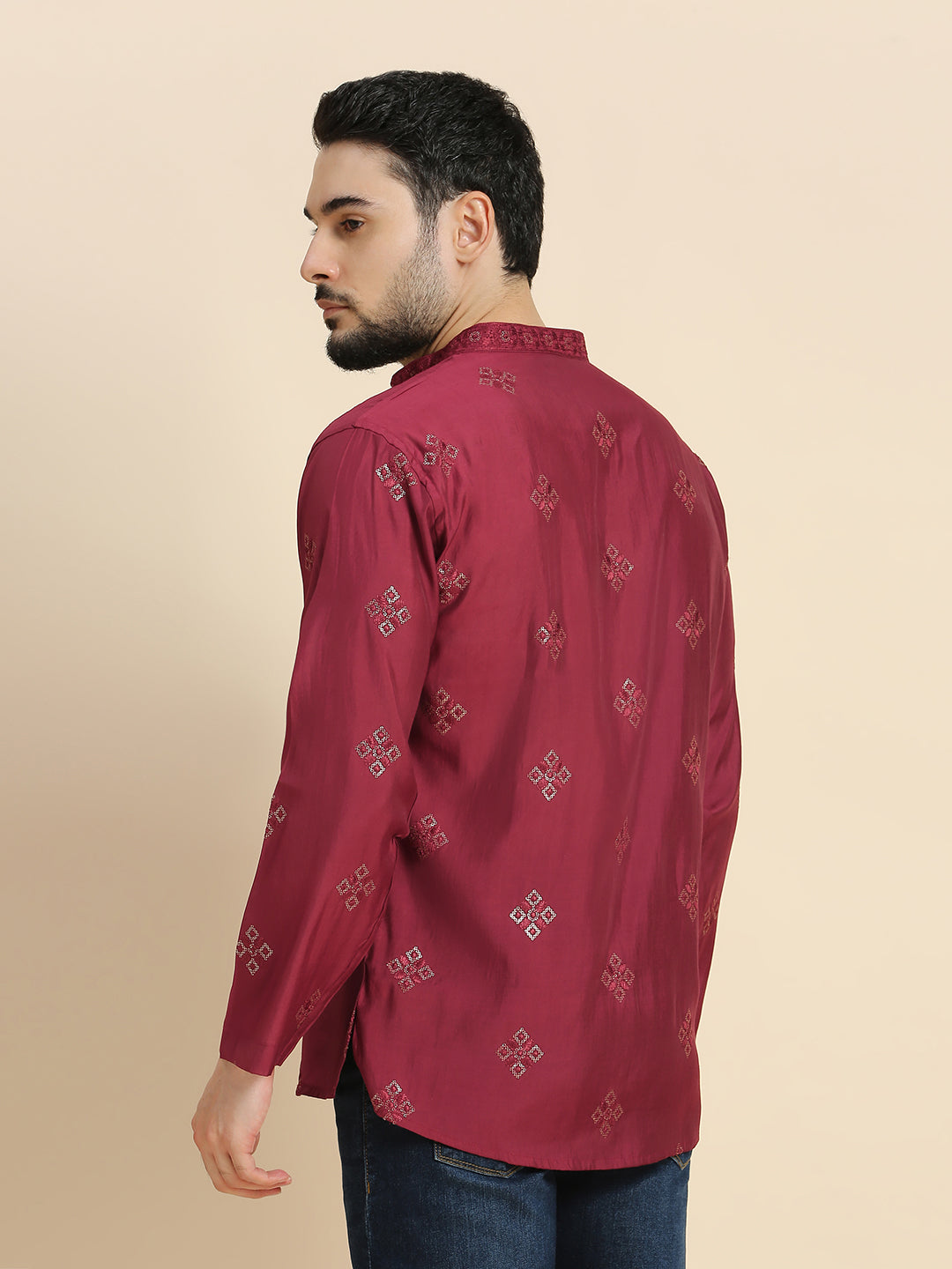 Mens Silk Resham Work Kurta