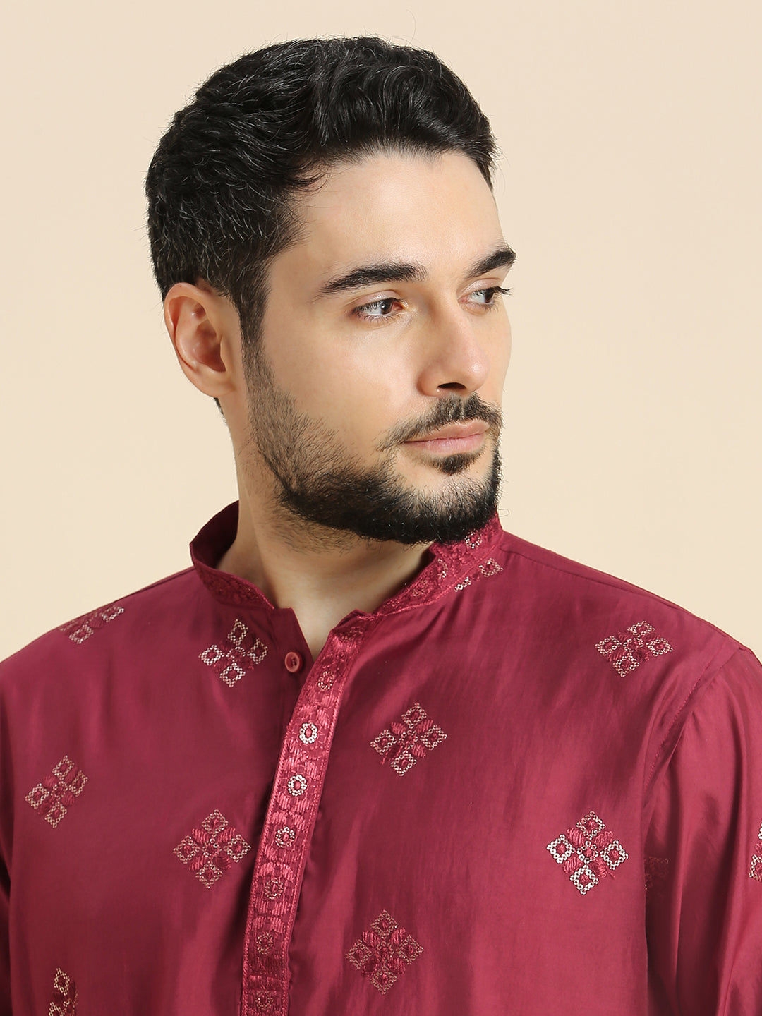 Mens Silk Resham Work Kurta