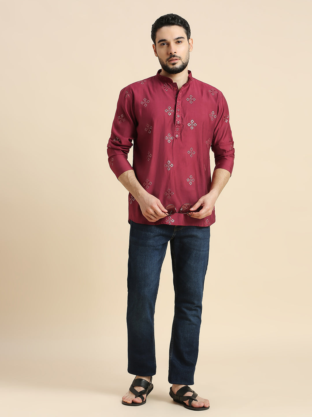 Mens Silk Resham Work Kurta