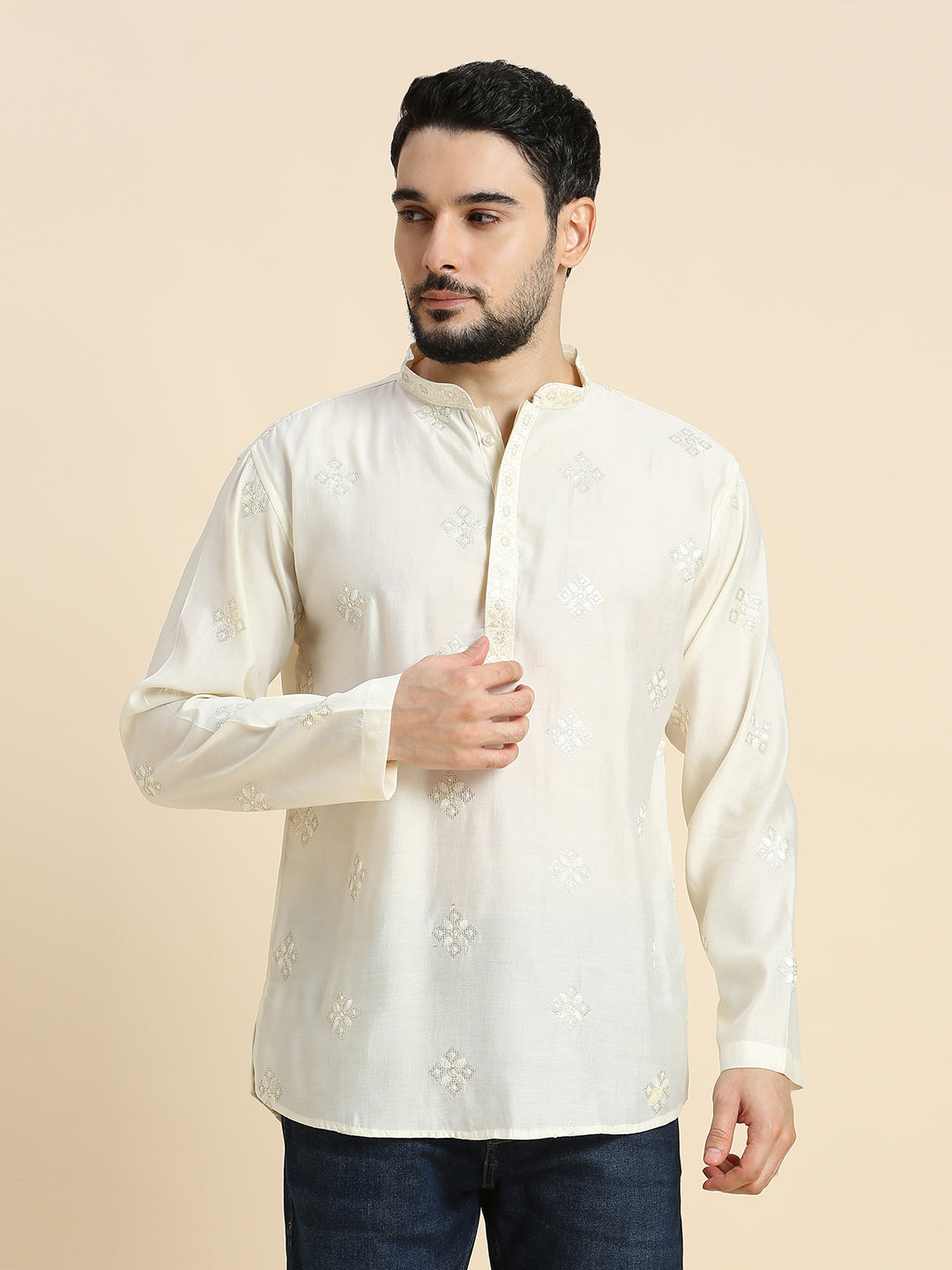 Mens Silk Resham Work Kurta