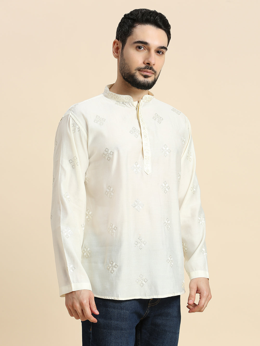 Mens Silk Resham Work Kurta
