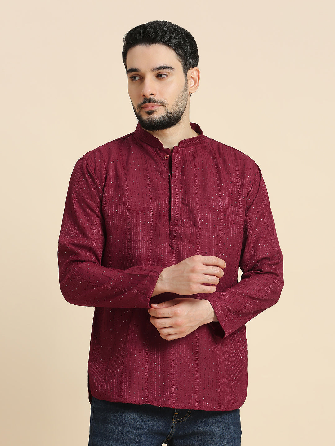 Mens Silk Embroidered Kurta - Roop Darshan