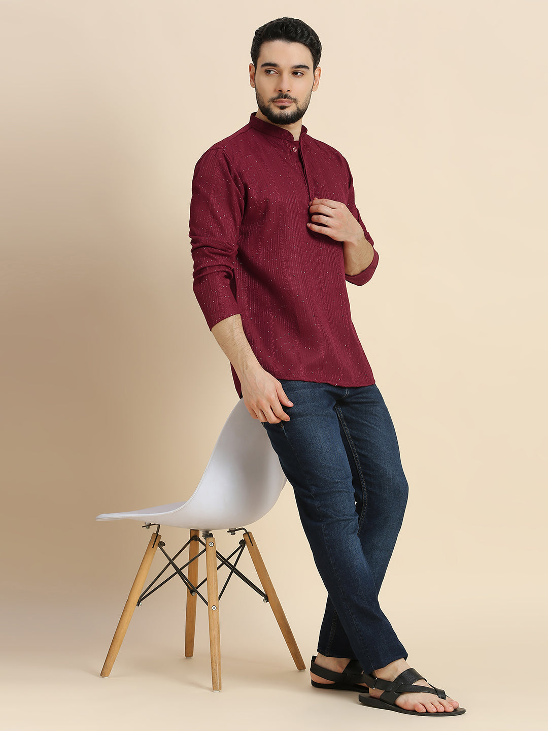 Mens Silk Embroidered Kurta - Roop Darshan