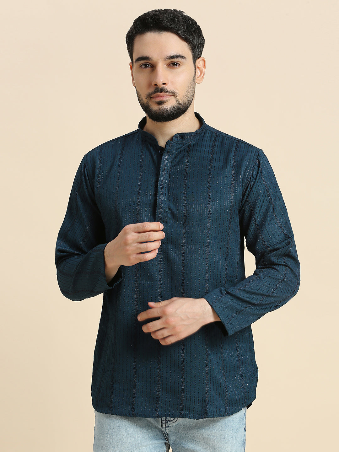 Mens Silk Embroidered Kurta - Roop Darshan