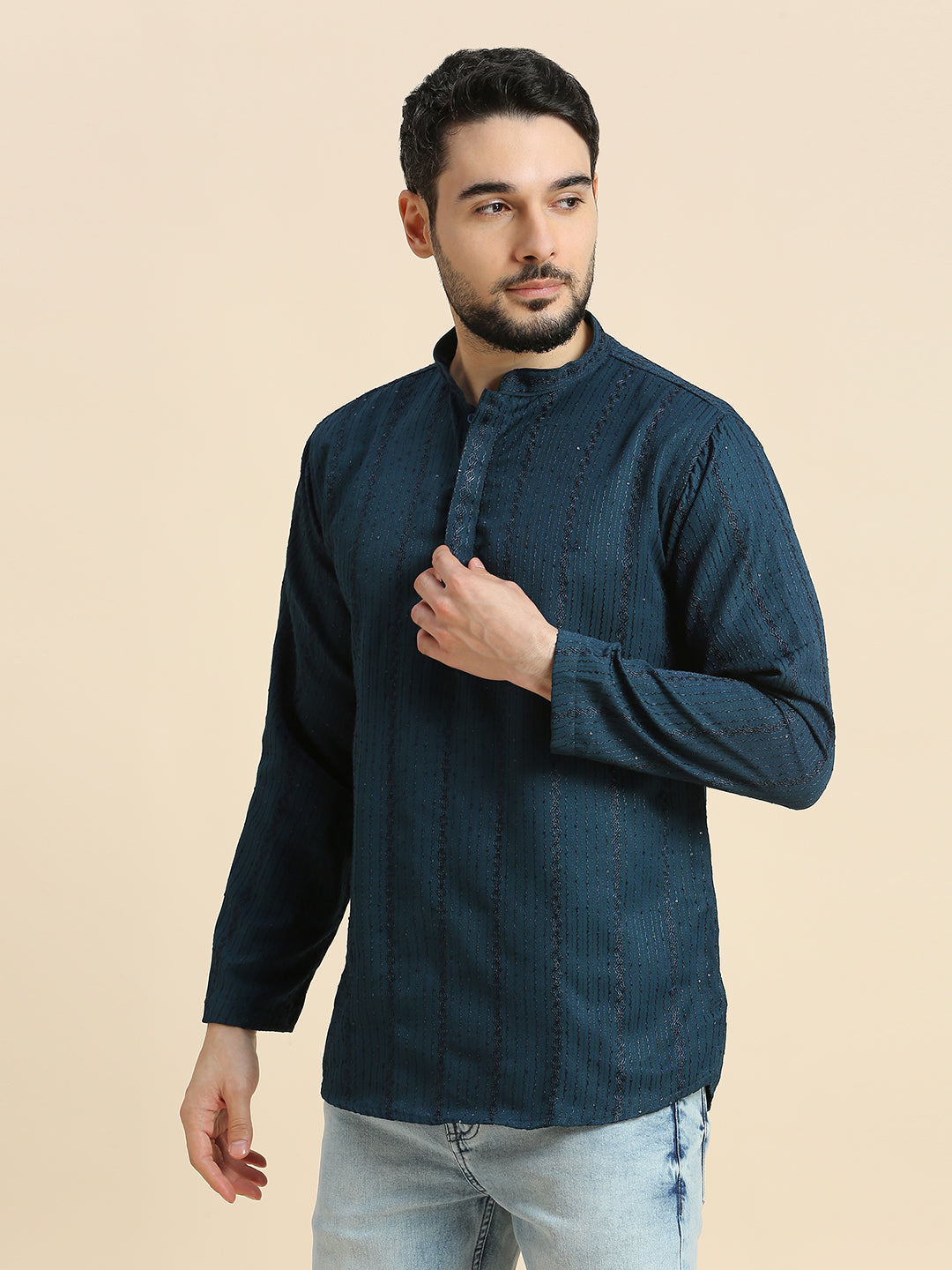 Mens Silk Embroidered Kurta - Roop Darshan