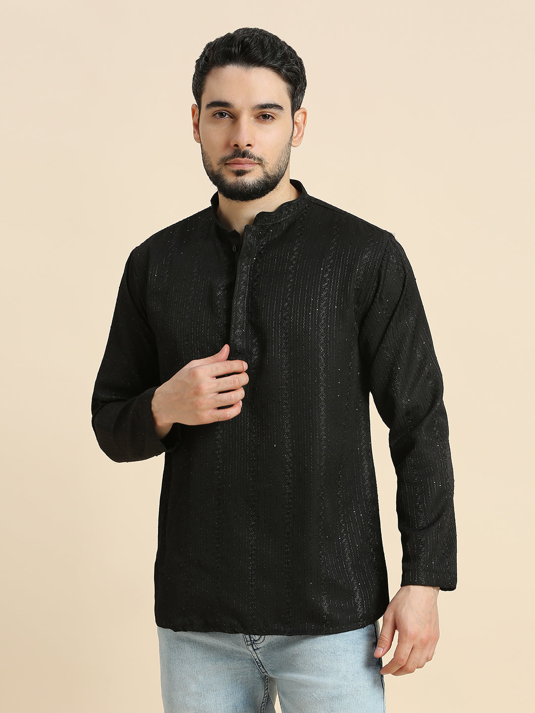 Mens Silk Embroidered Kurta - Roop Darshan