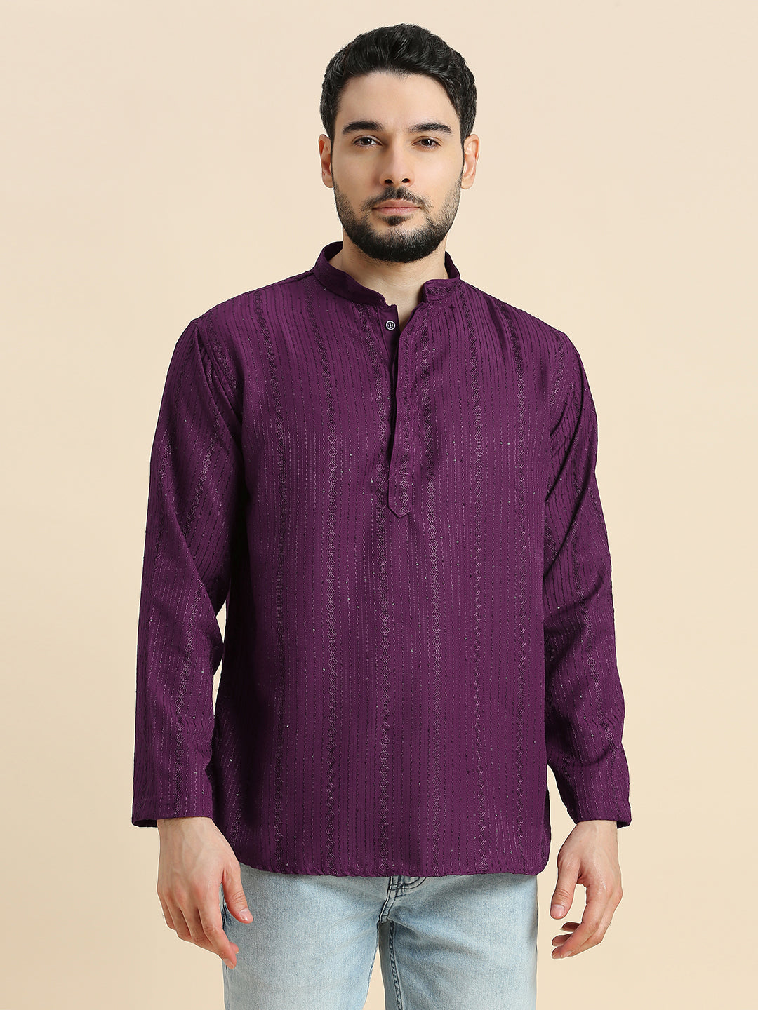 Mens Silk Embroidered Kurta - Roop Darshan