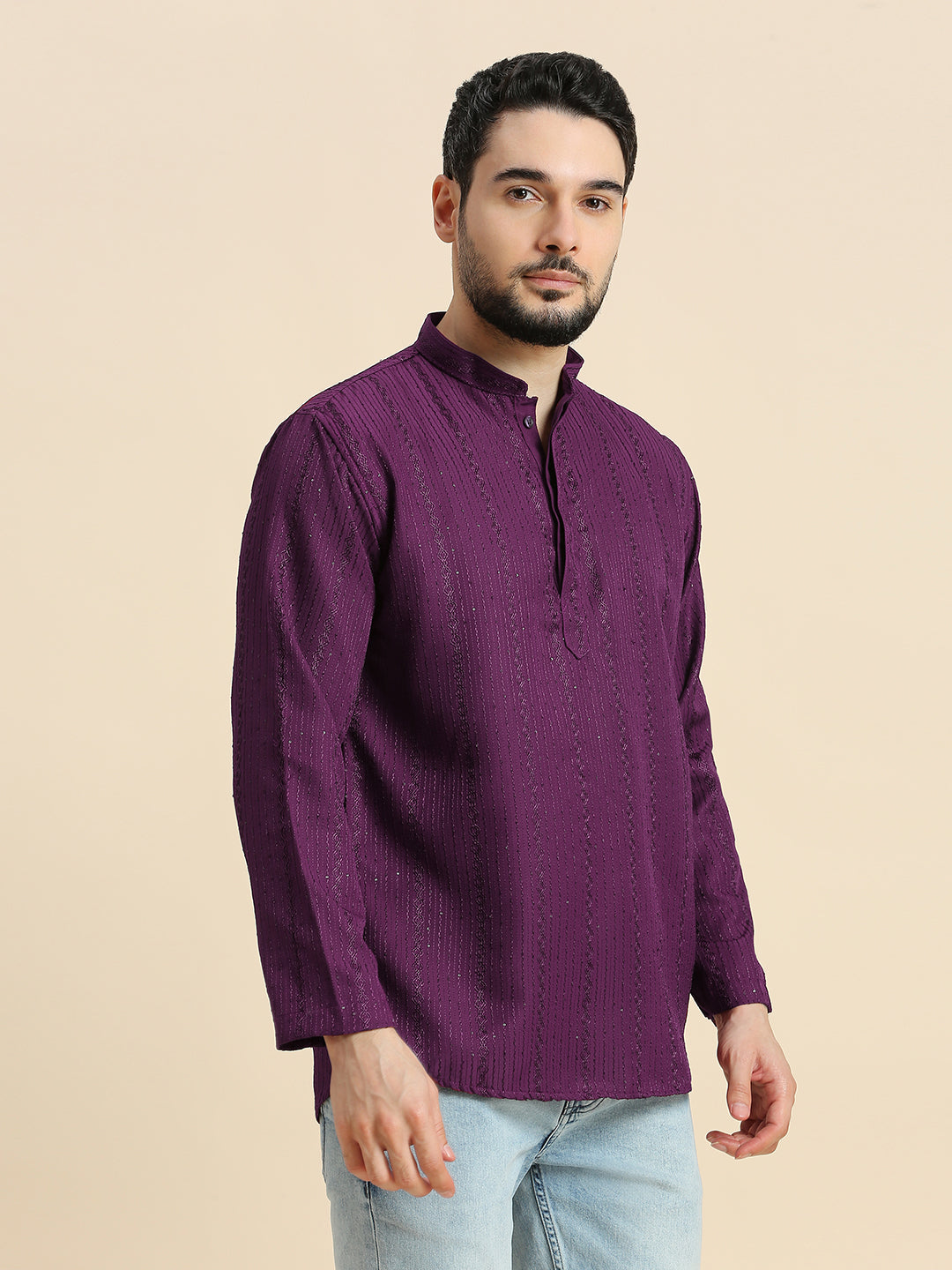 Mens Silk Embroidered Kurta - Roop Darshan