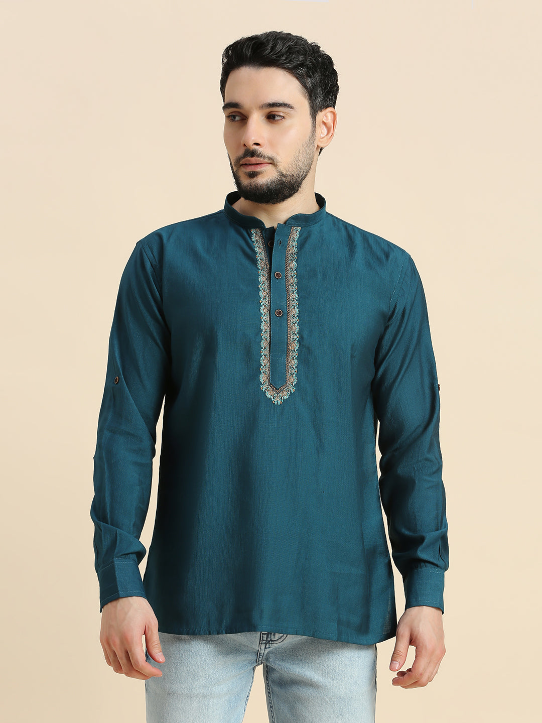 Mens Silk Resham Work Kurta - Roop Darshan