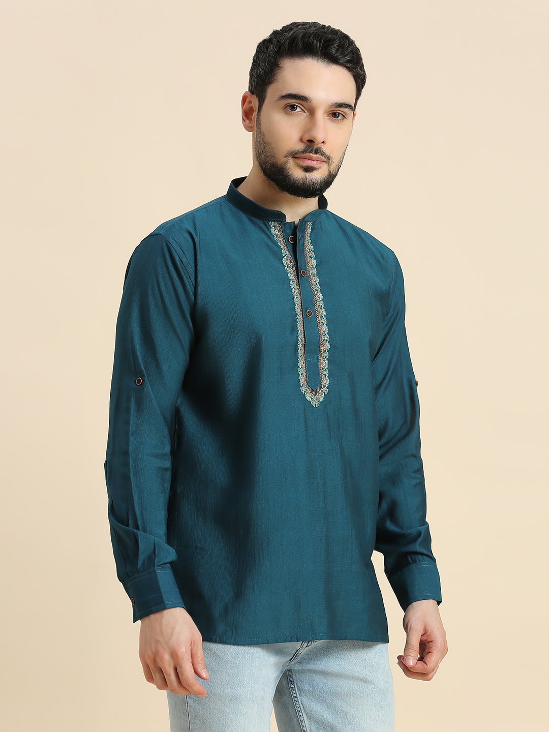 Mens Silk Resham Work Kurta - Roop Darshan