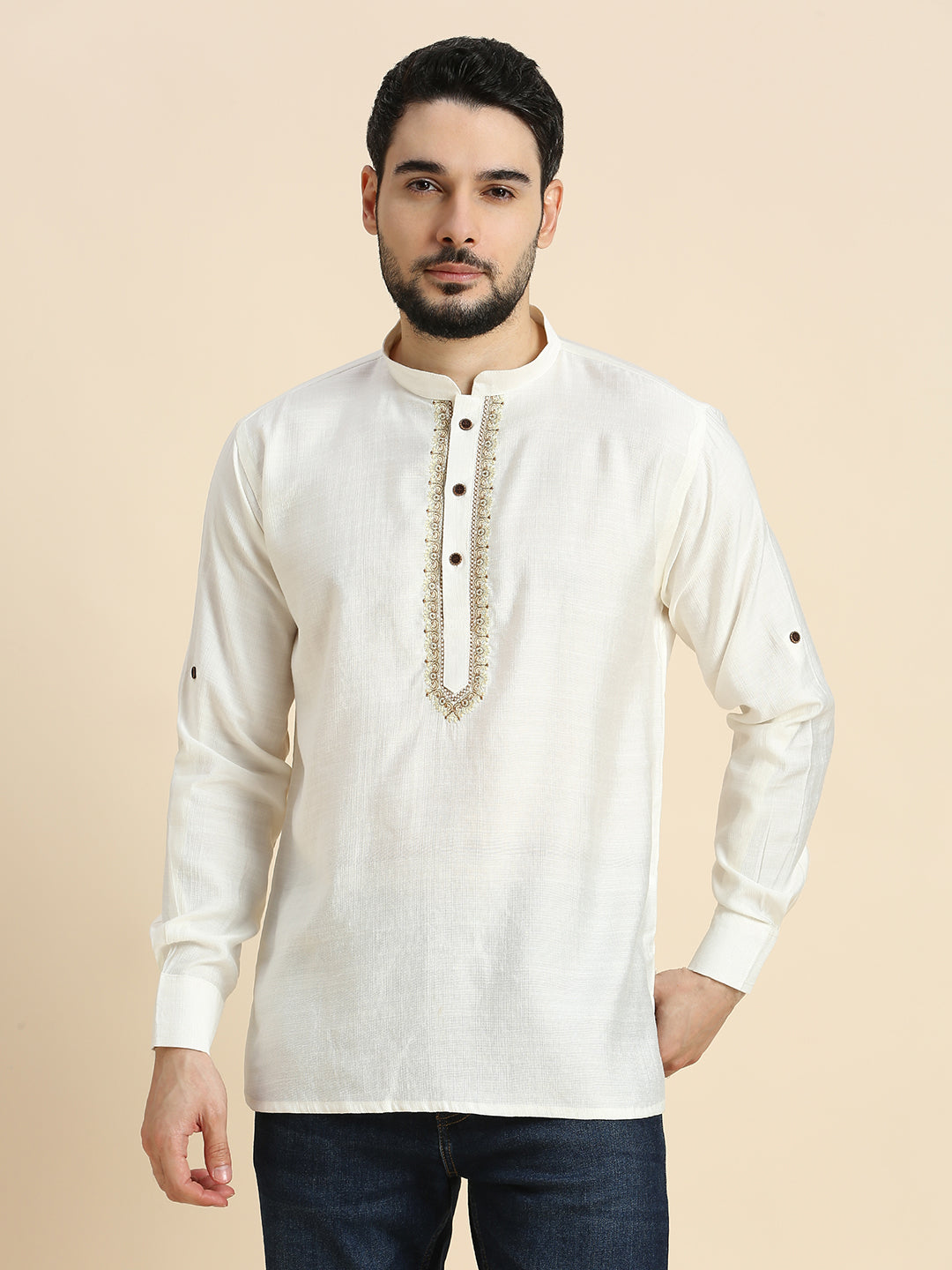 Mens Silk Resham Work Kurta - Roop Darshan