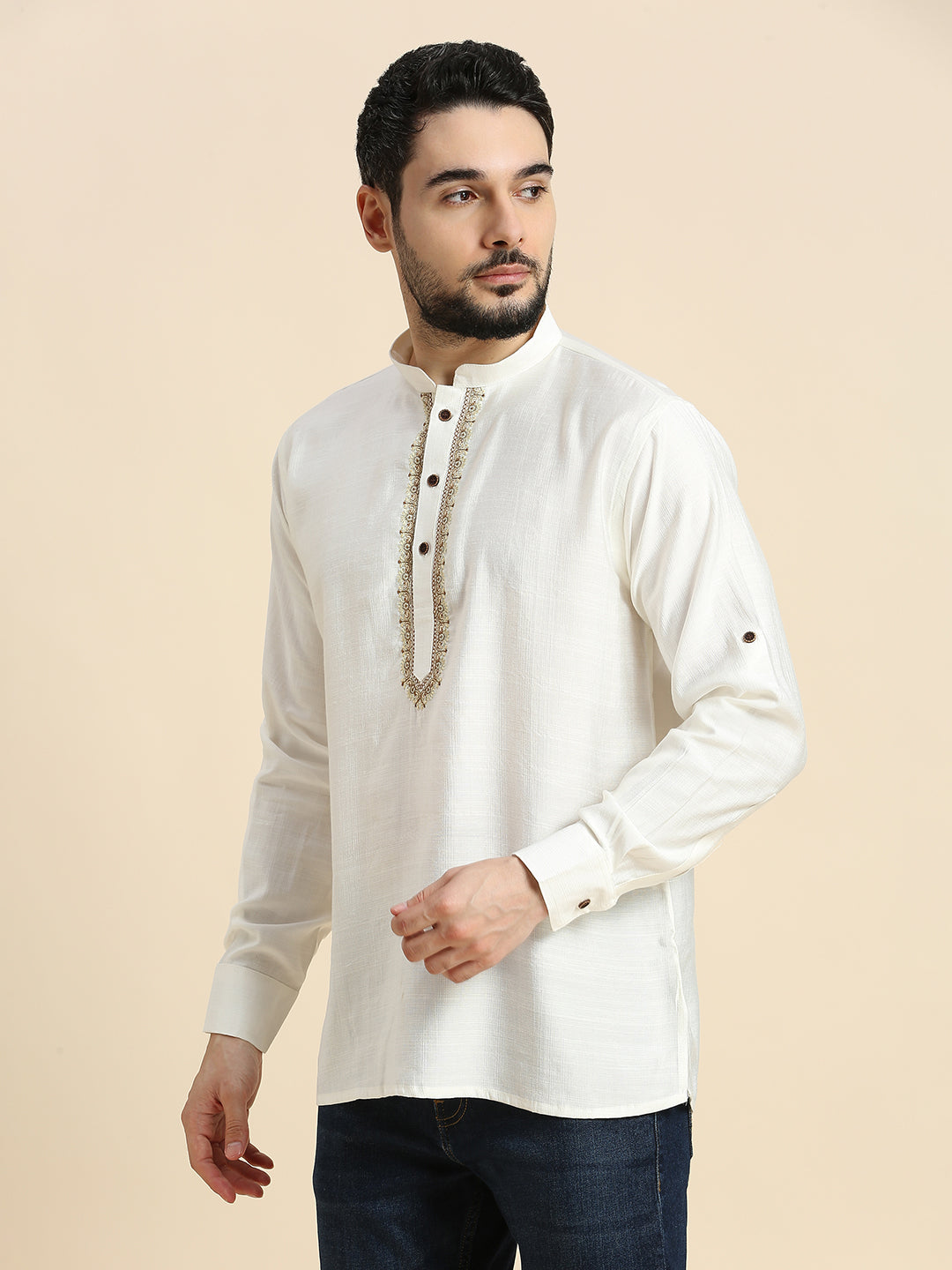 Mens Silk Resham Work Kurta - Roop Darshan