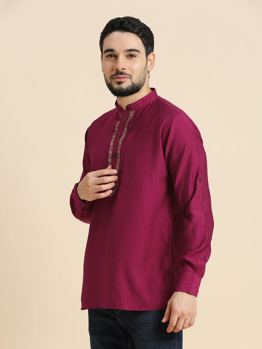 Mens Silk Resham Work Kurta