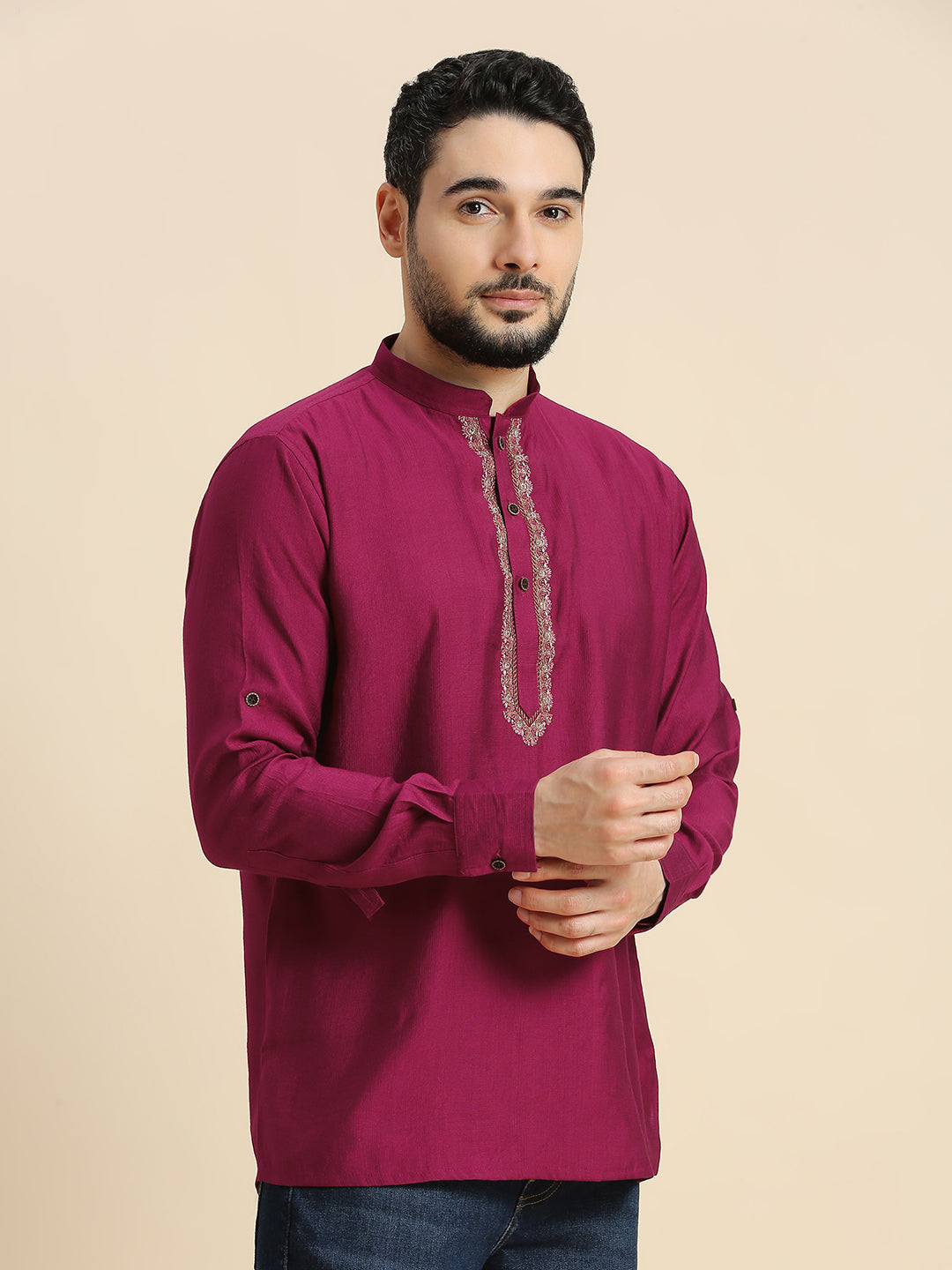 Mens Silk Resham Work Kurta - Roop Darshan