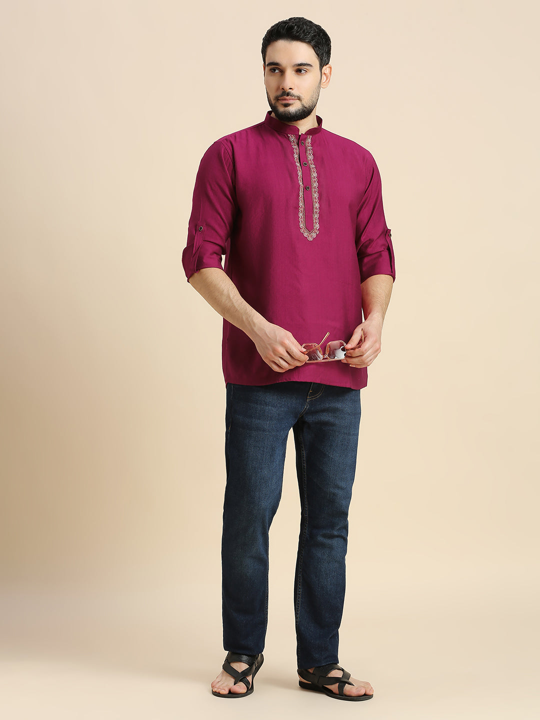 Mens Silk Resham Work Kurta - Roop Darshan