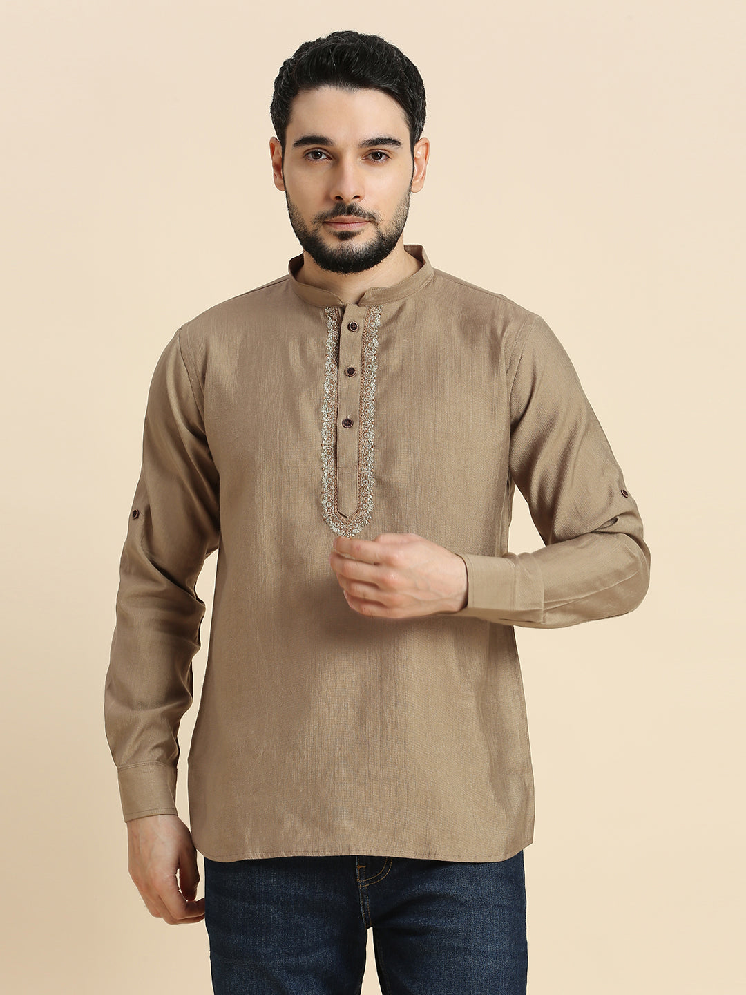 Mens Silk Resham Work Kurta - Roop Darshan