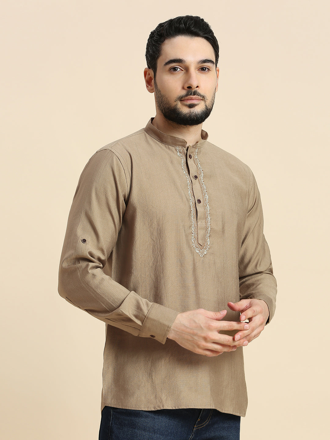 Mens Silk Resham Work Kurta