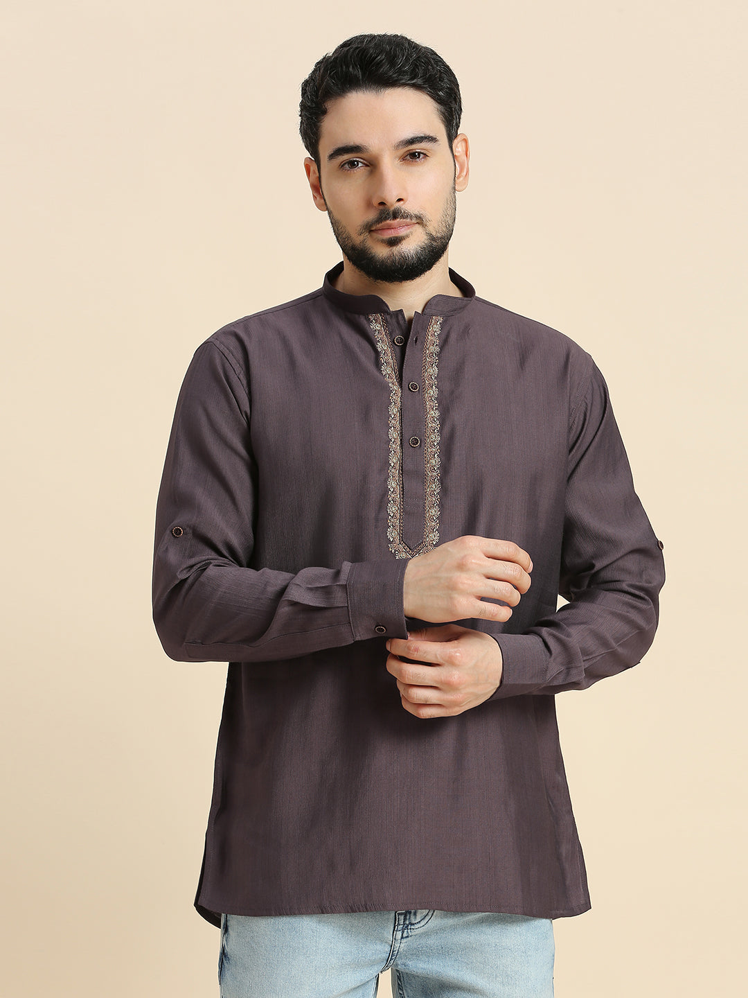 Mens Silk Resham Work Kurta