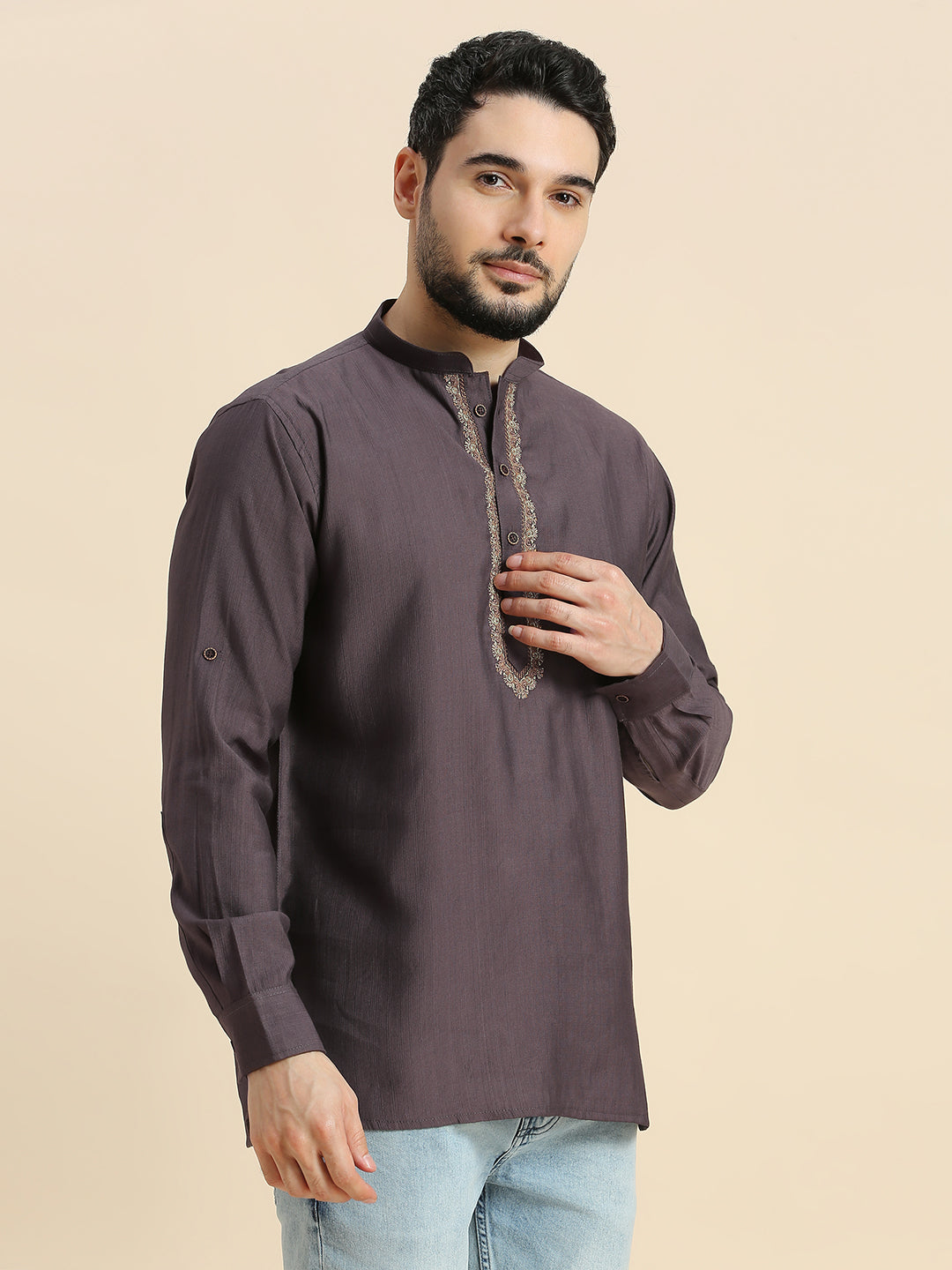 Mens Silk Resham Work Kurta - Roop Darshan