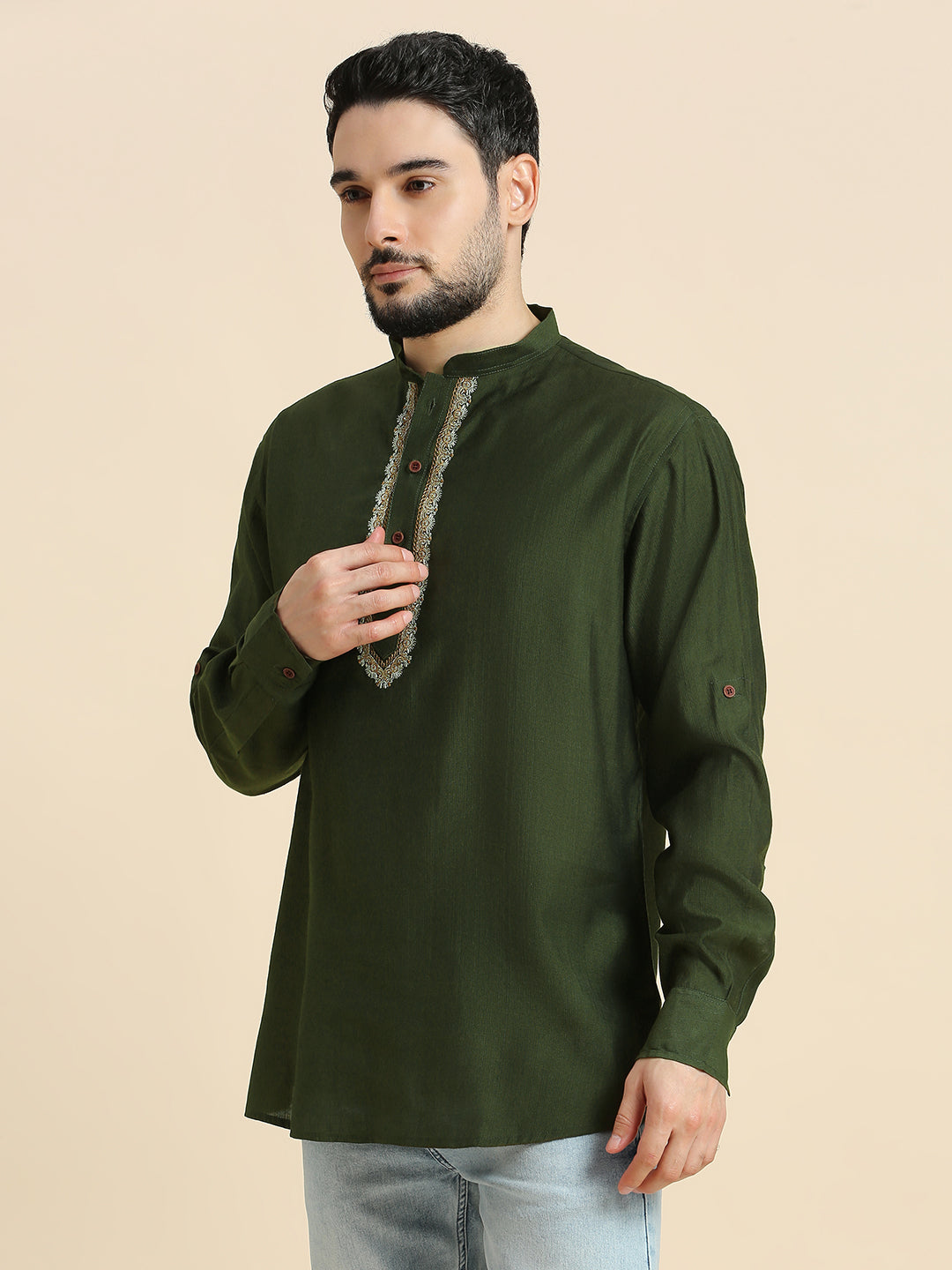 Mens Silk Resham Work Kurta - Roop Darshan