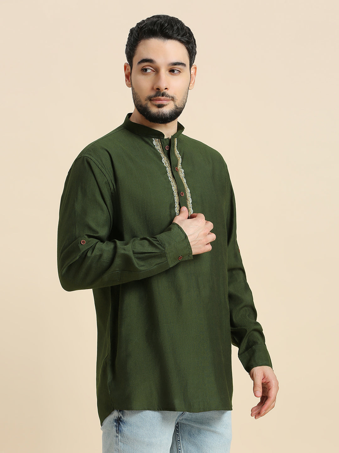 Mens Silk Resham Work Kurta