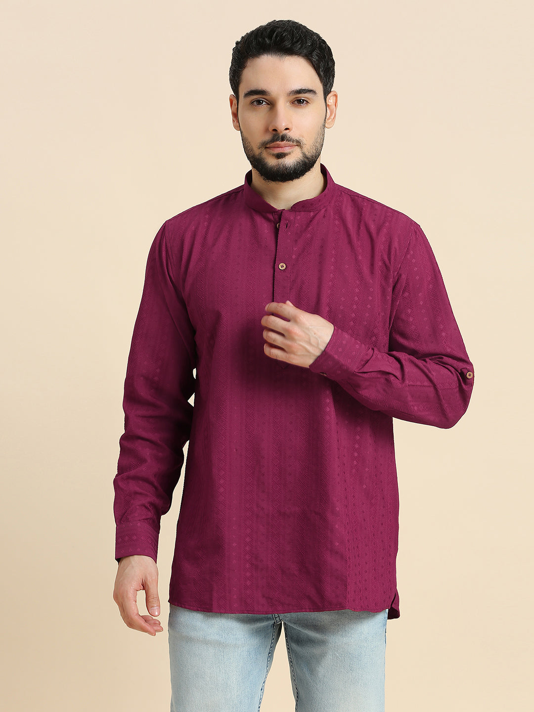 Mens Silk Embroidered Kurta - Roop Darshan