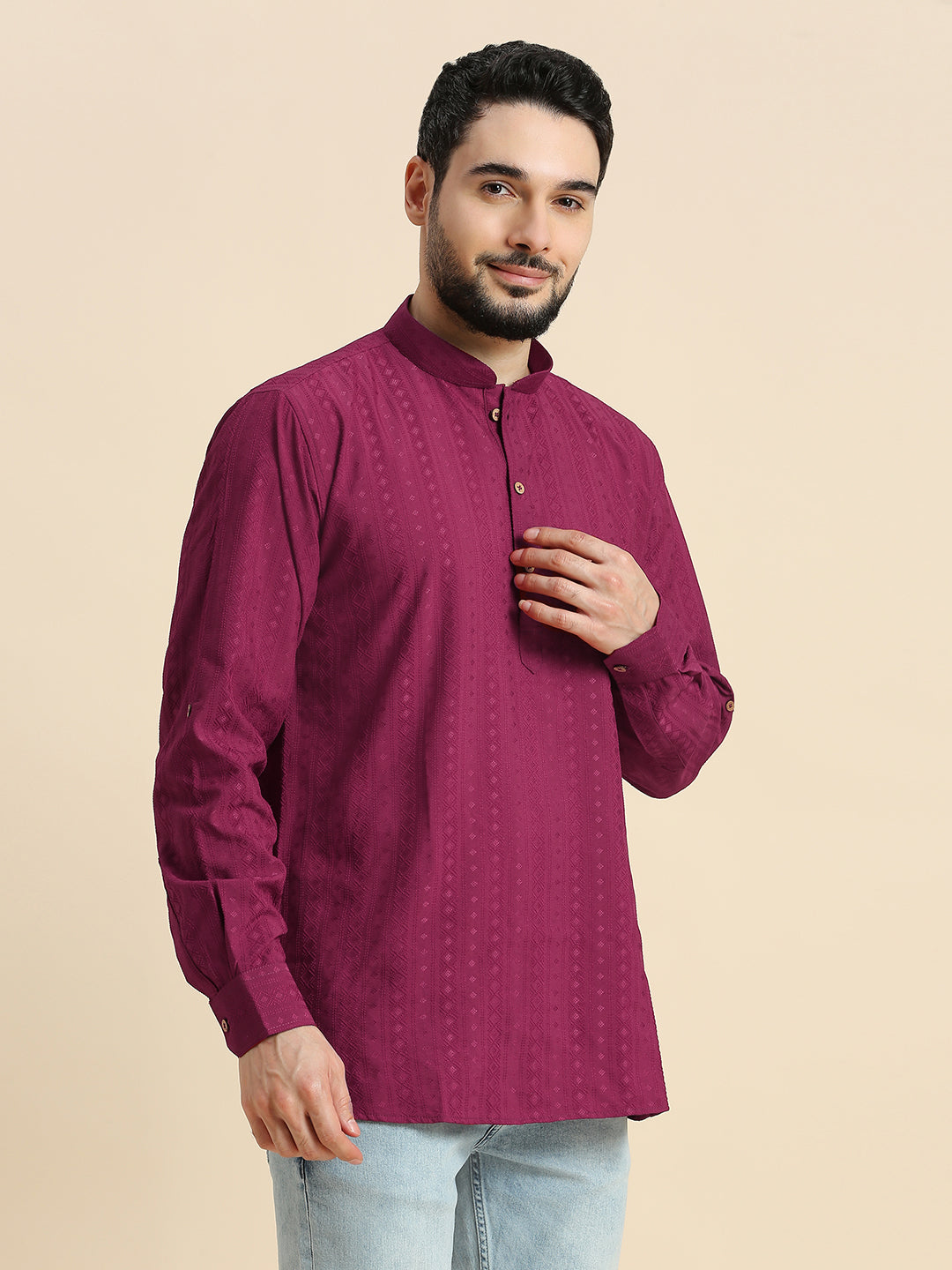 Mens Silk Embroidered Kurta - Roop Darshan