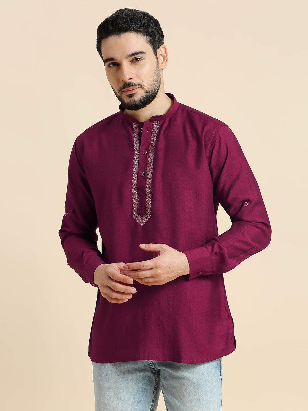 Mens Silk Resham Work Kurta - Roop Darshan